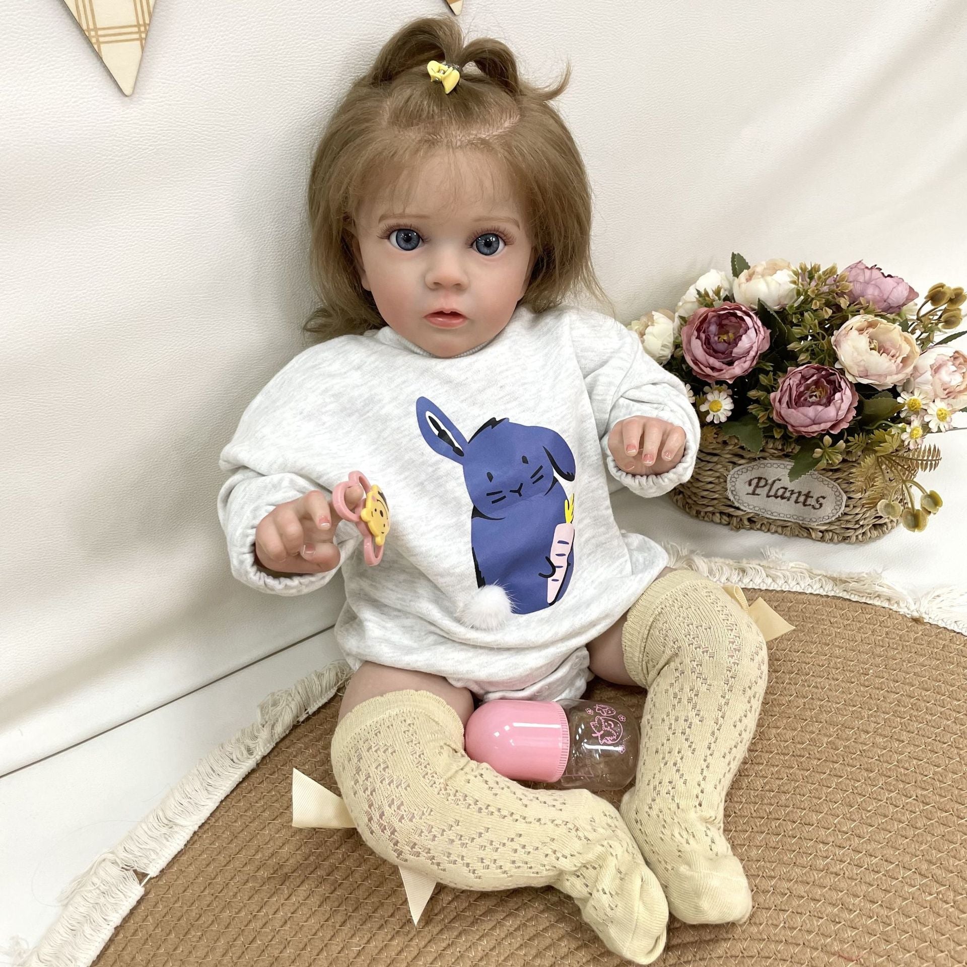 24inch Lifelike Handcrafted Reborn Baby Doll Soft Cloth Body 3D Real Skin Kids Play Toy Gift for Girls