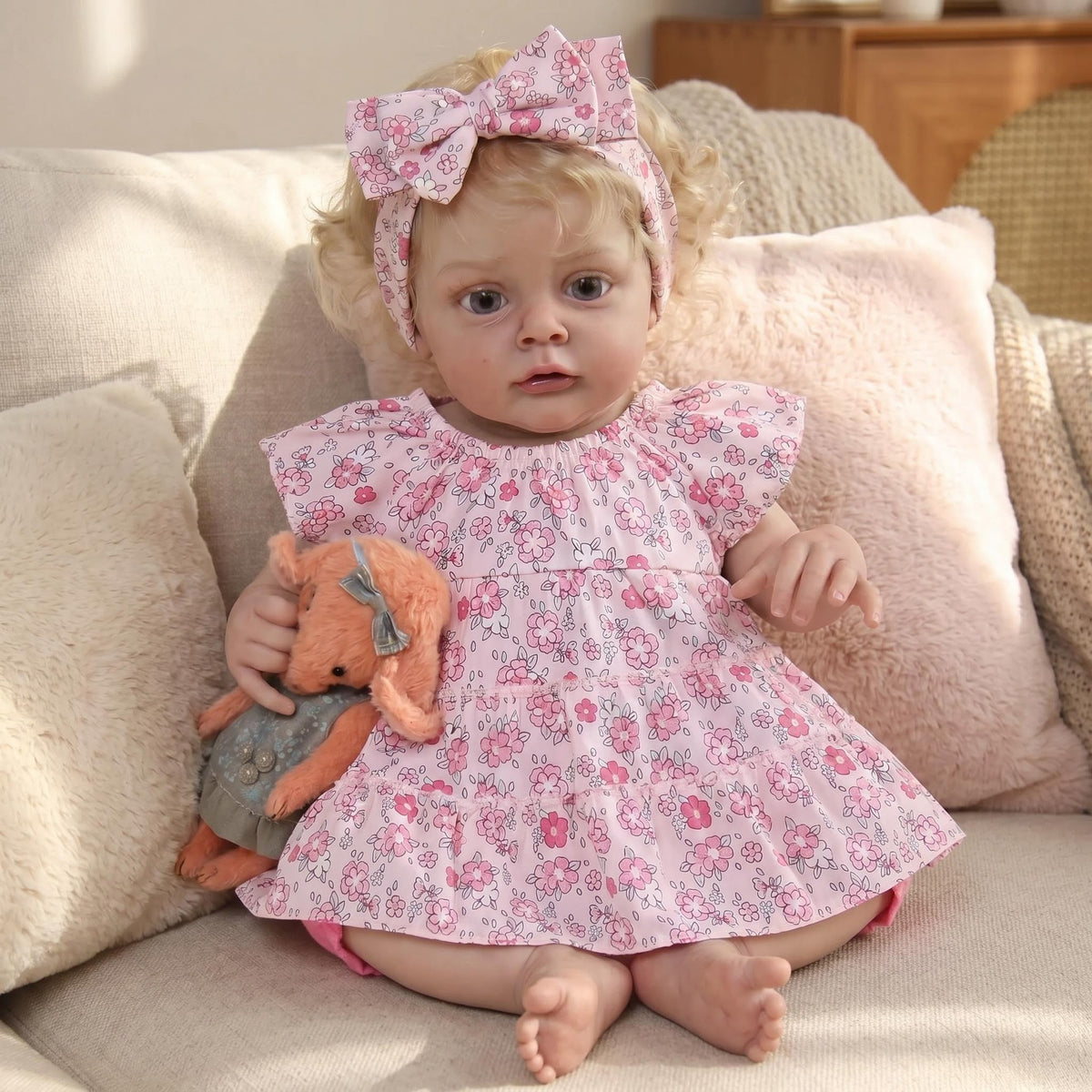 19 inch Soft with Cloth Body with Vinyl Limbs, Vintage Floral Outfit, Thoughtful Present for Baby Shower, Thanksgiving and All Seasonal Festivities
