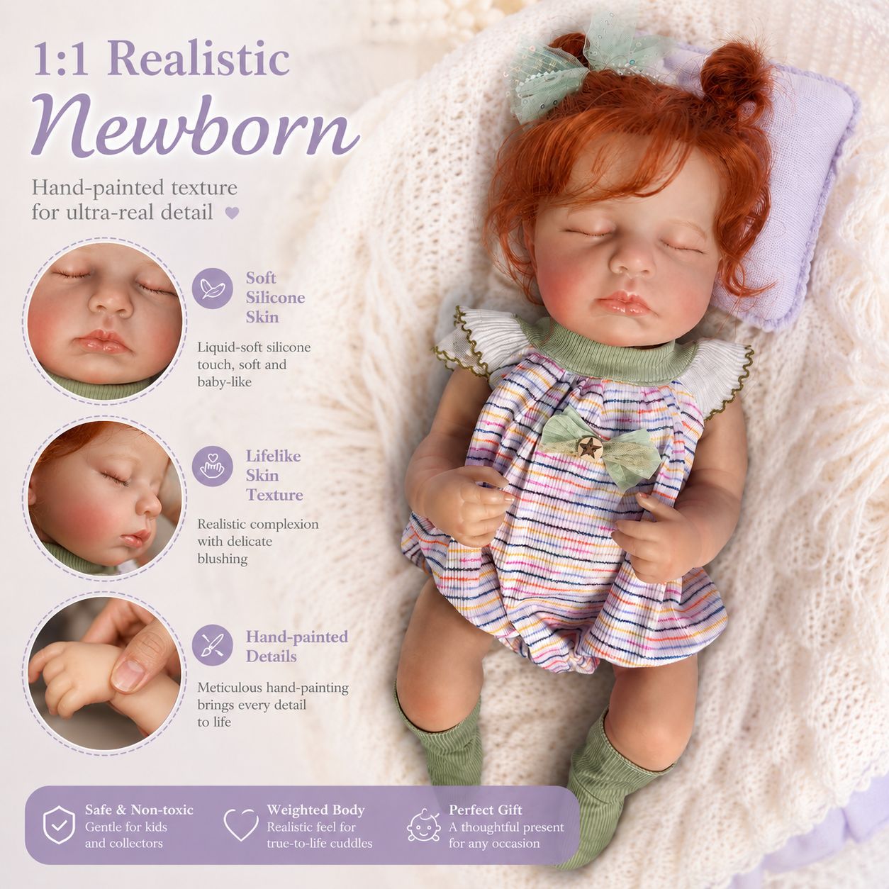 Lifelike 18 Inch with Full Vinyl Body Doll, Real Baby‑Like Feel, Ideal for Birthday and Holiday Gift‑Giving