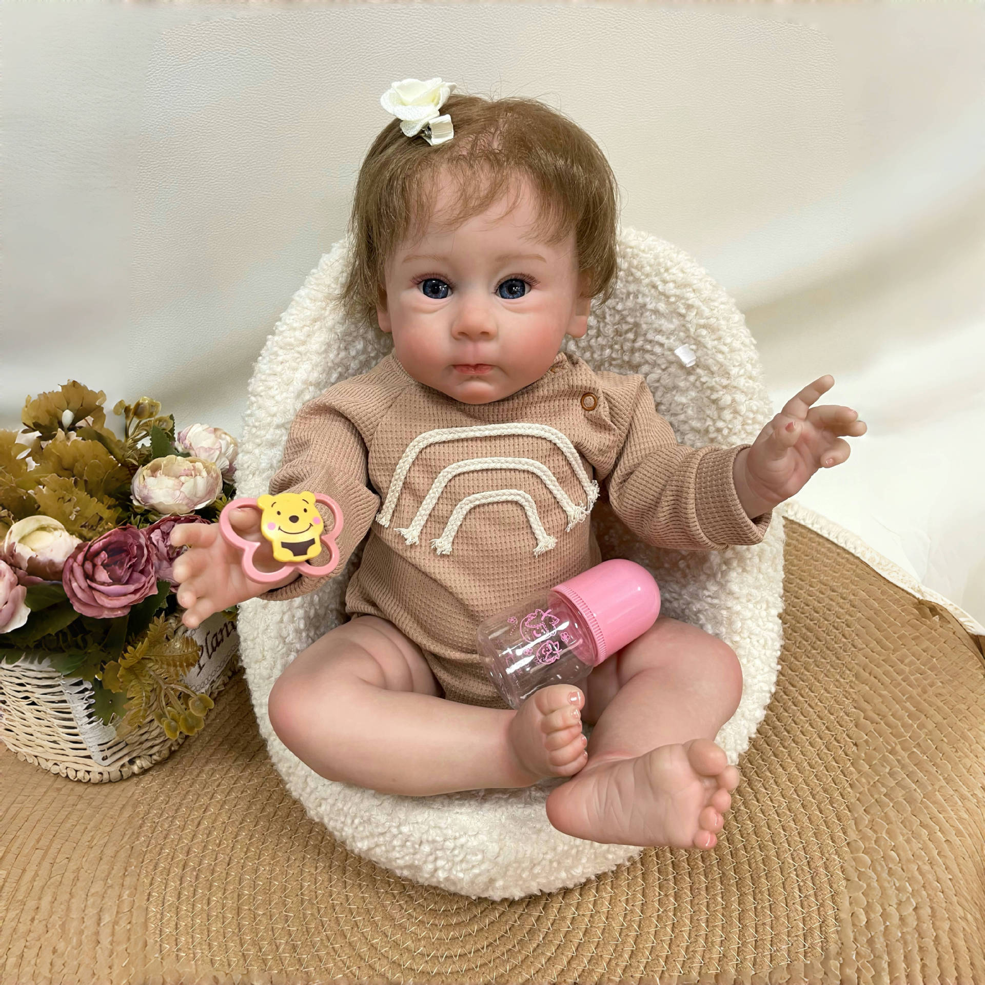 23Inch Realistic Reborn Dolls with Cloth Body 3D Vein Skin Handcrafted Gift Toy for Little Girls Collectors