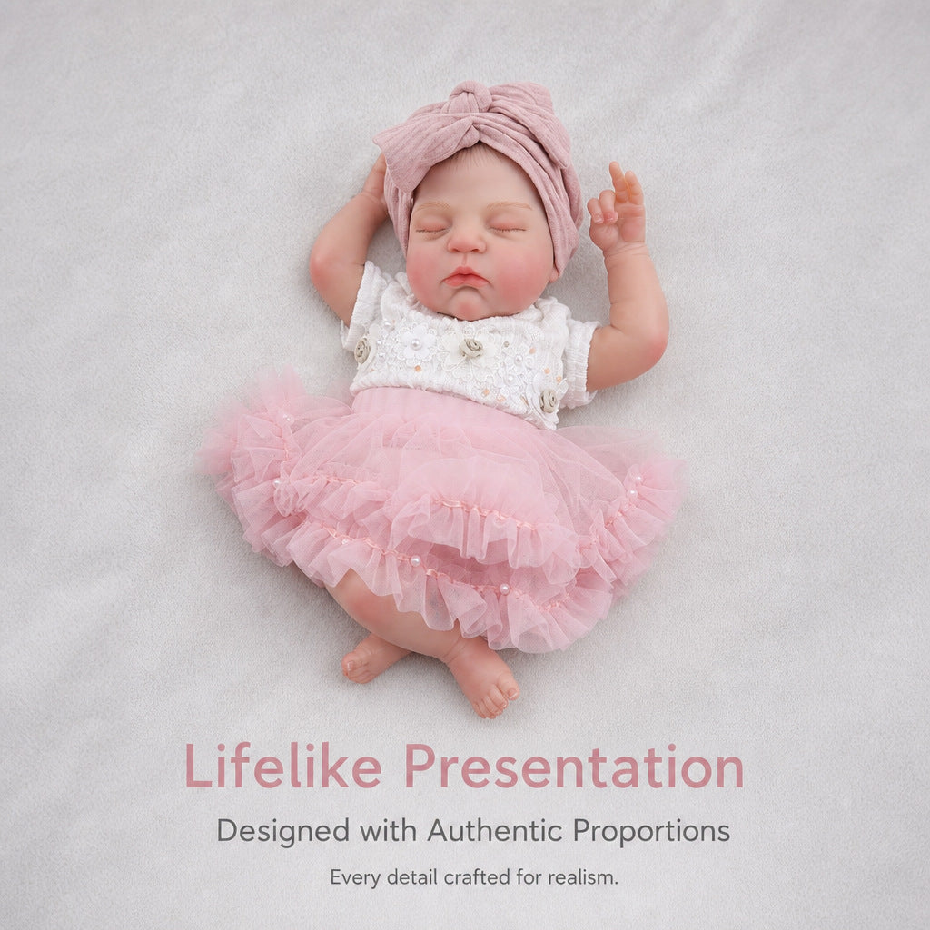 Real Lifelike Sleeping Reborn Doll 18 inch with Cloth Body, Knotted Pink Headband, Holiday Gift for Girls & Doll Collectors