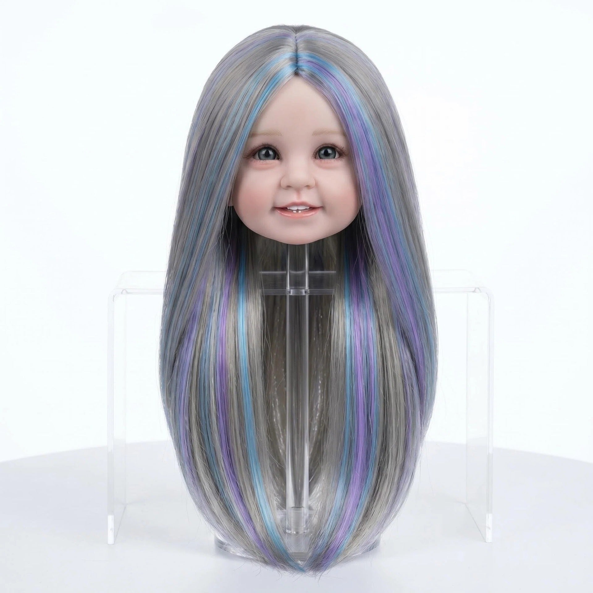 Reborn Doll Wig Long Straight Curly Hair Replacement Wigs with Bangs, Multiple Colors Pink Blonde Rainbow Braided Doll Hair Wigs Fit 20-22 Inch Reborn Baby Dolls