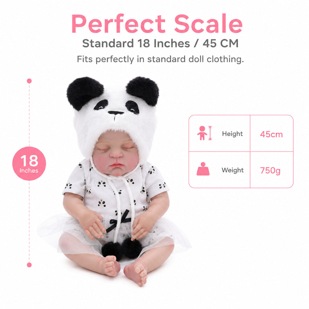 18 Inch with Cloth Body Sleeping Reborn Baby Doll, Cute Panda Outfit, Companion Gift for Birthday & Holiday Occasions