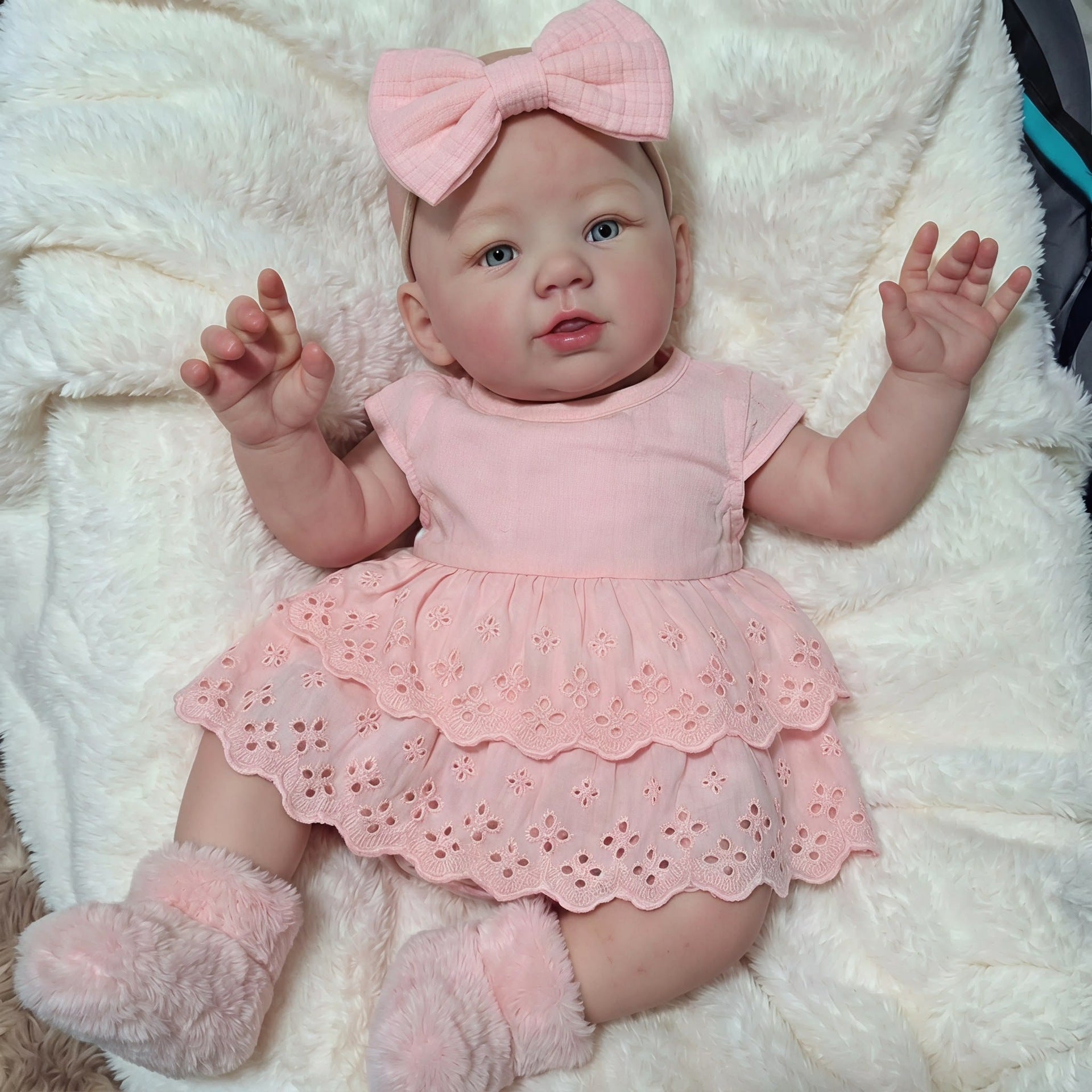 Realistic 19 inch with Full Vinyl Reborn Doll With Open Eyes, Pink Princess Outfit, Holiday Gift For Kids & Collectors