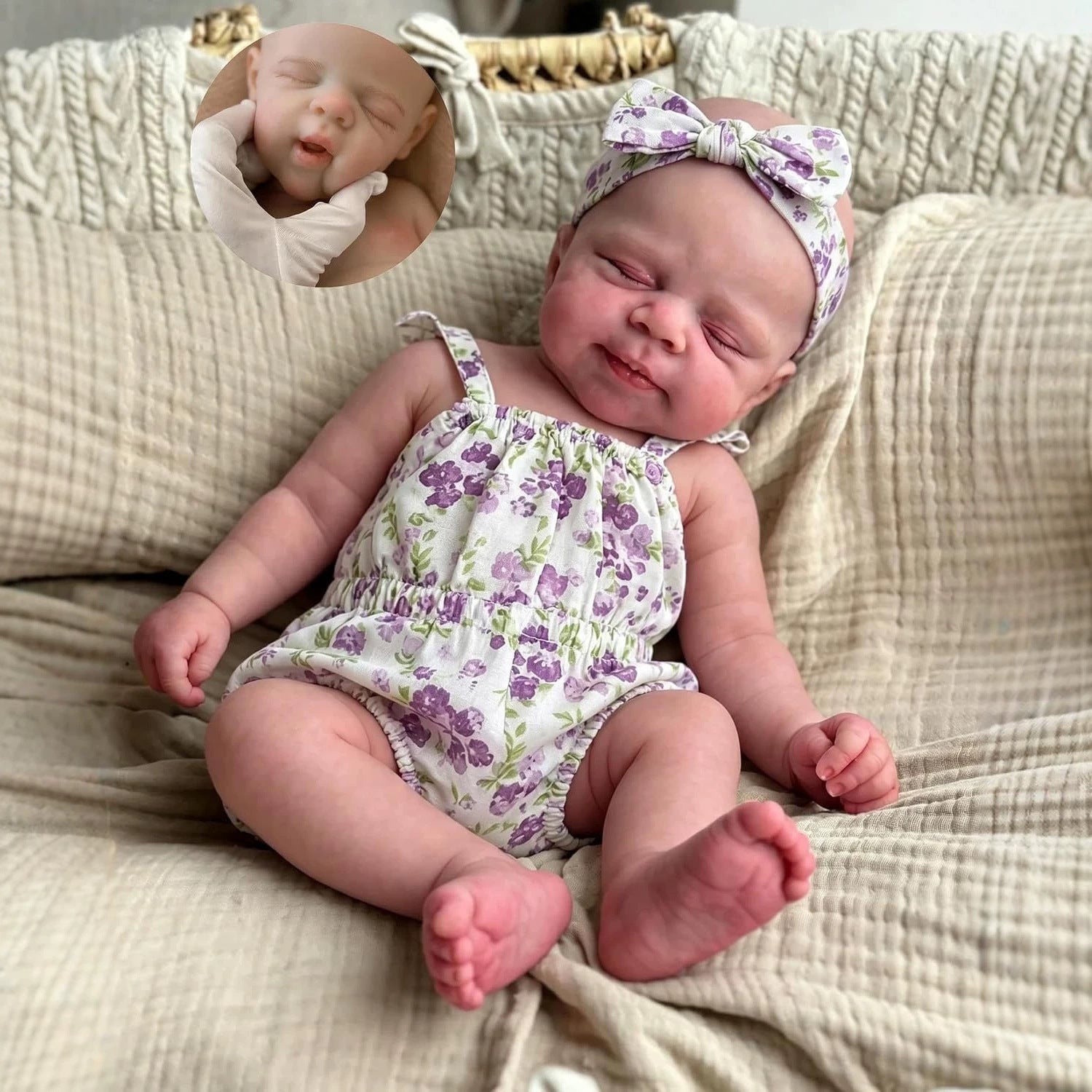 12 Inch with Full Silicone Sleeping Reborn Baby Doll, Purple Floral Outfit, Companion Toy For Birthday & Holiday Gift