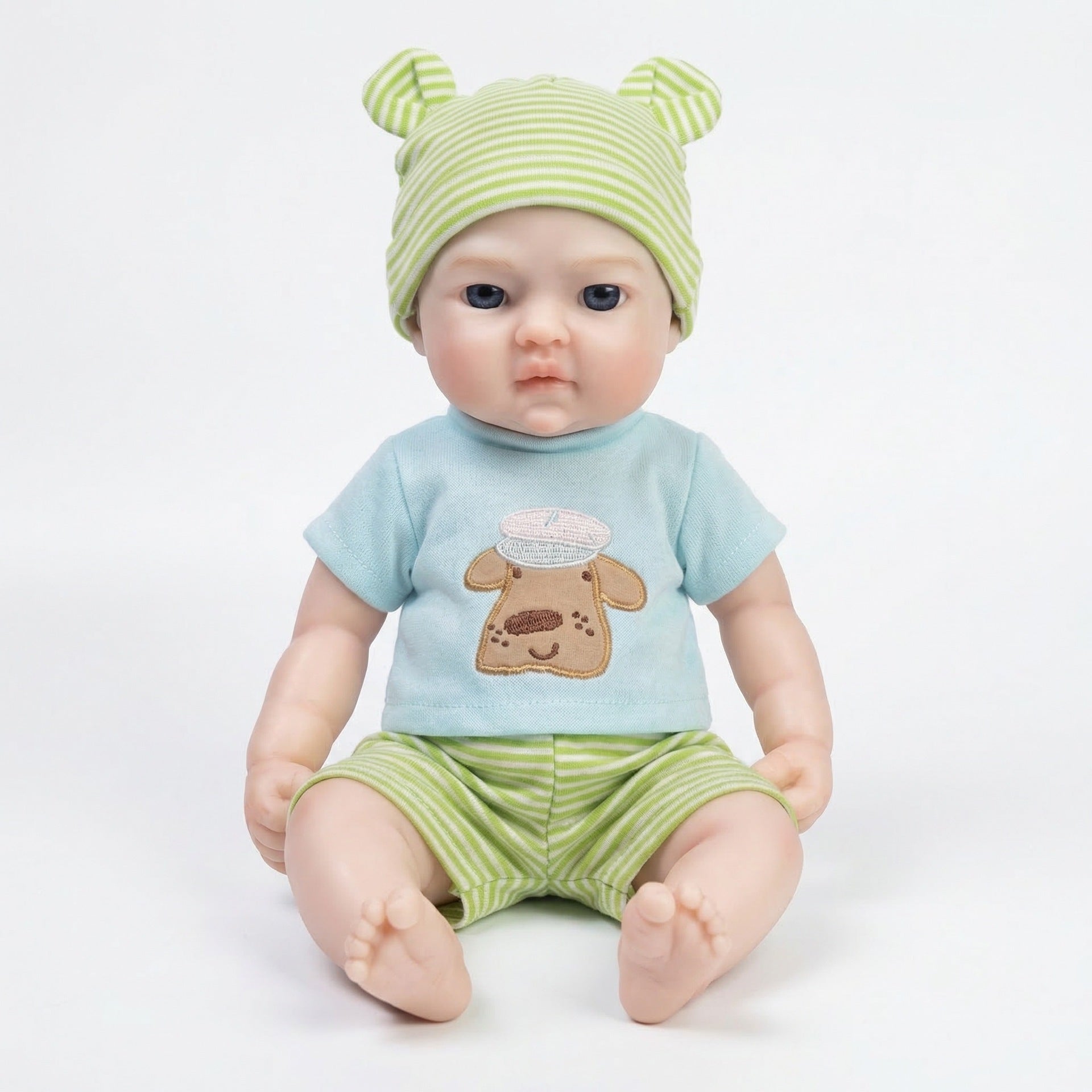 12 inch green striped hat silicone reborn doll