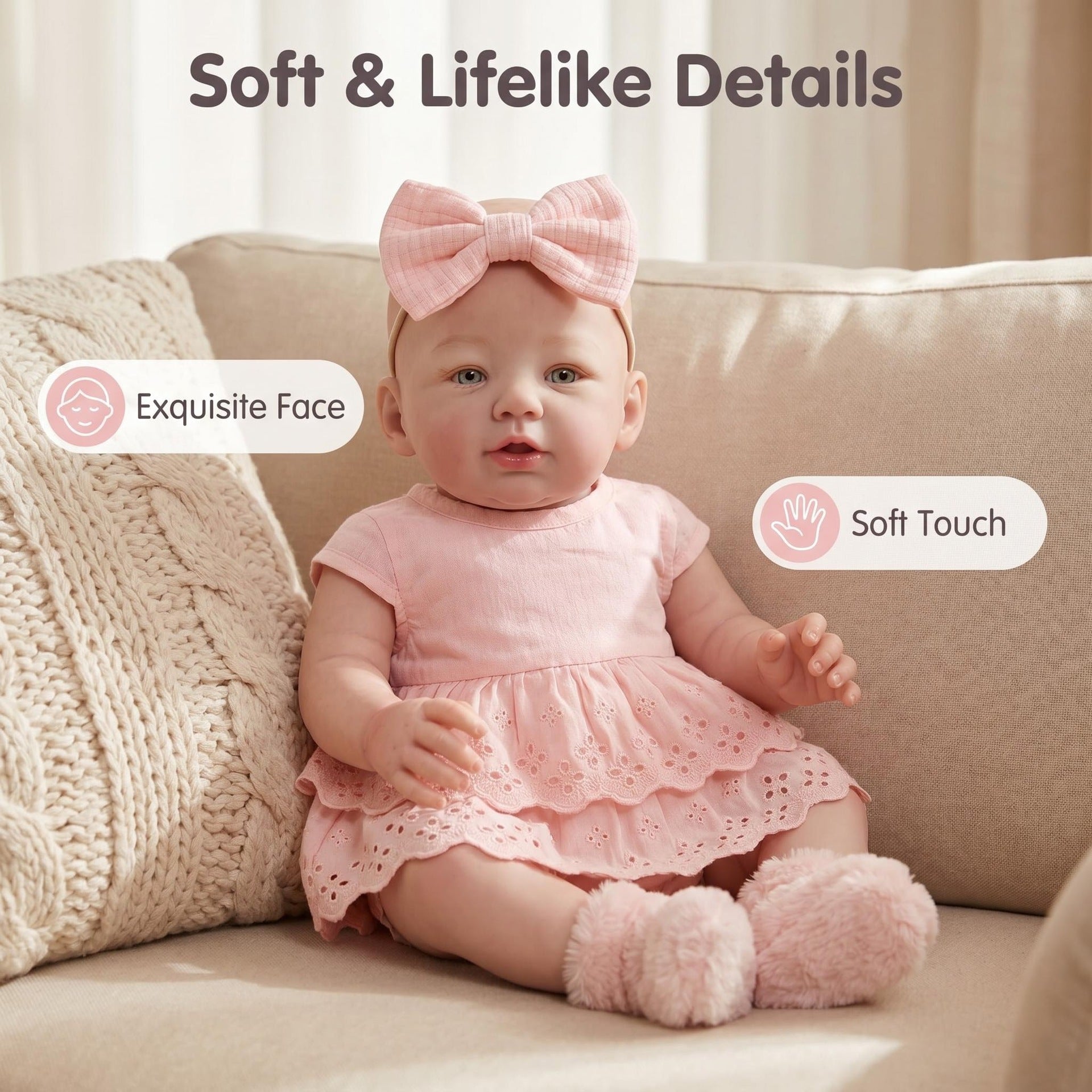 Realistic 19 inch with Full Vinyl Reborn Doll With Open Eyes, Pink Princess Outfit, Holiday Gift For Kids & Collectors