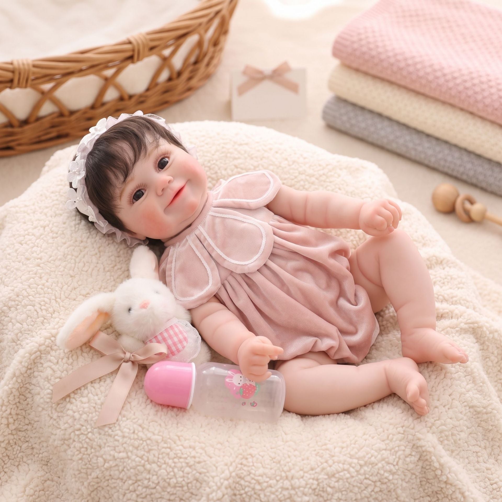 22 Inch Handcrafted Reborn Doll Real 3D Vein Skin with Full vinyl Body Baby Doll Gift for Little Girls