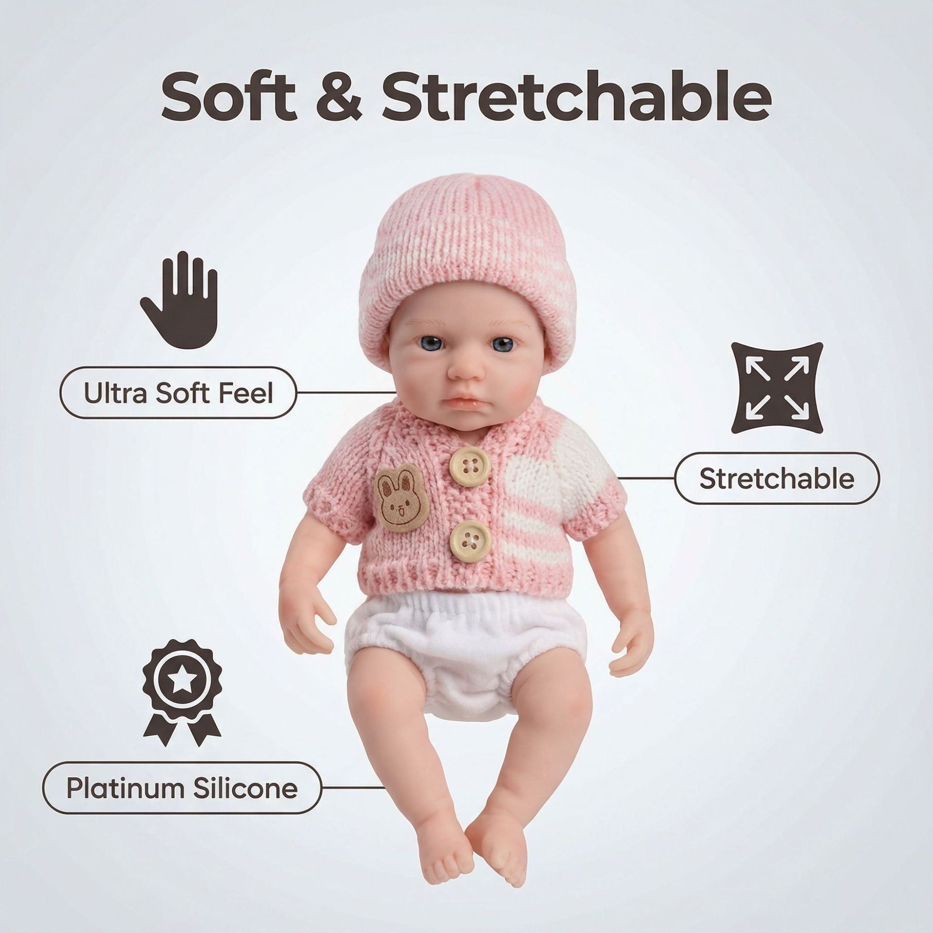 8 Inch Short Sleeve Powder Sweater Full Silicone Reborn Doll