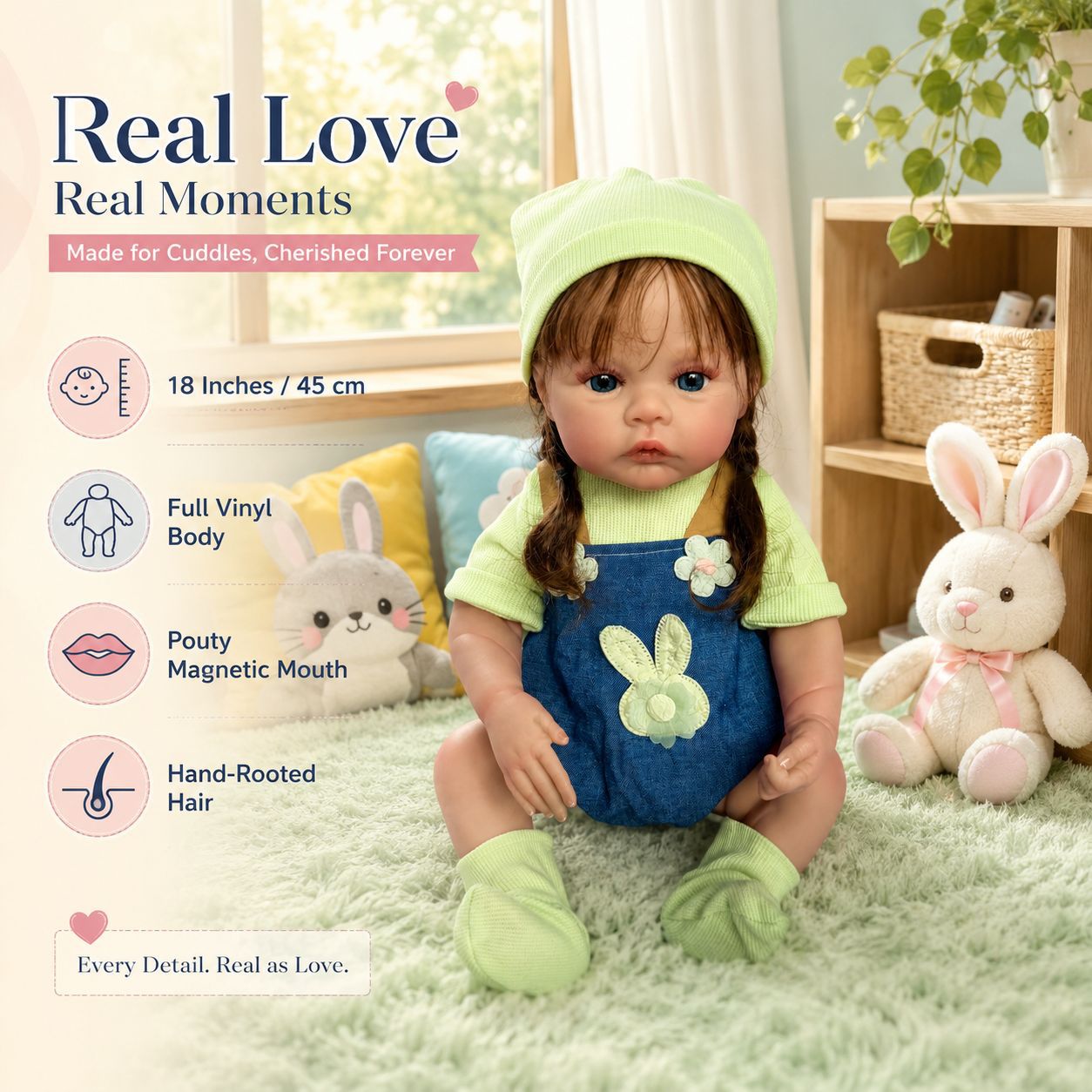 True‑to‑Life 18 Inch with Full Vinyl Body Reborn Doll, Versatile Play Companion for Children and Adult Lovers for Festive Moments