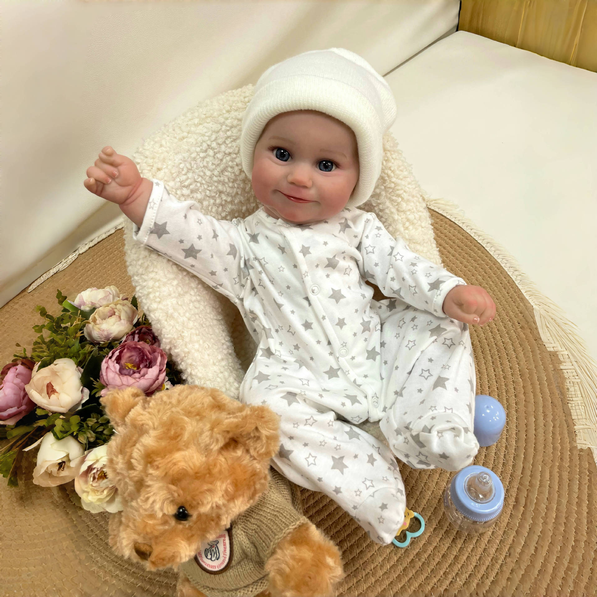 19Inches Handmade Lifelike Reborn Doll with Cloth Body 3D Skin Realistic Newborn Baby Play Toy Gift for Girls & Doll Collectors