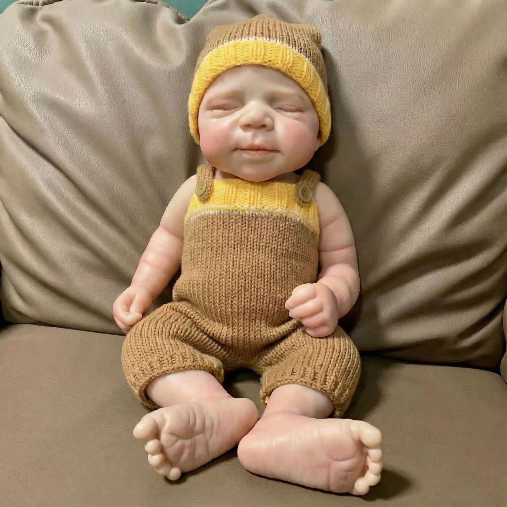 19 inch Full Silicone Reborn Doll Khaki Sweater jumpsuit Pascal Simulation Doll