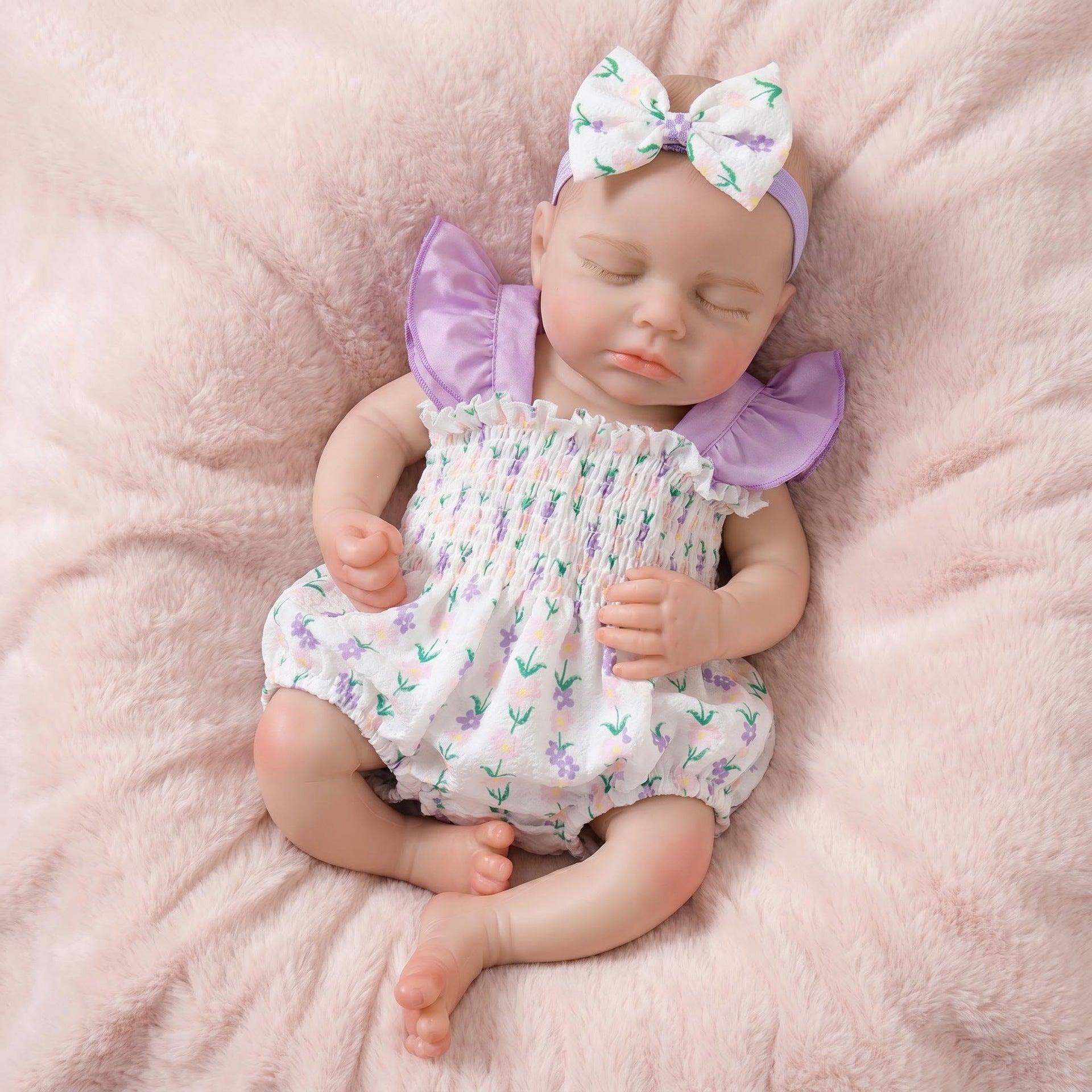 18 Inches Full Silicone Sleeping Reborn Doll, Gentle Floral Summer Outfit, Exclusive Holiday Gift for Reborn Doll Enthusiasts