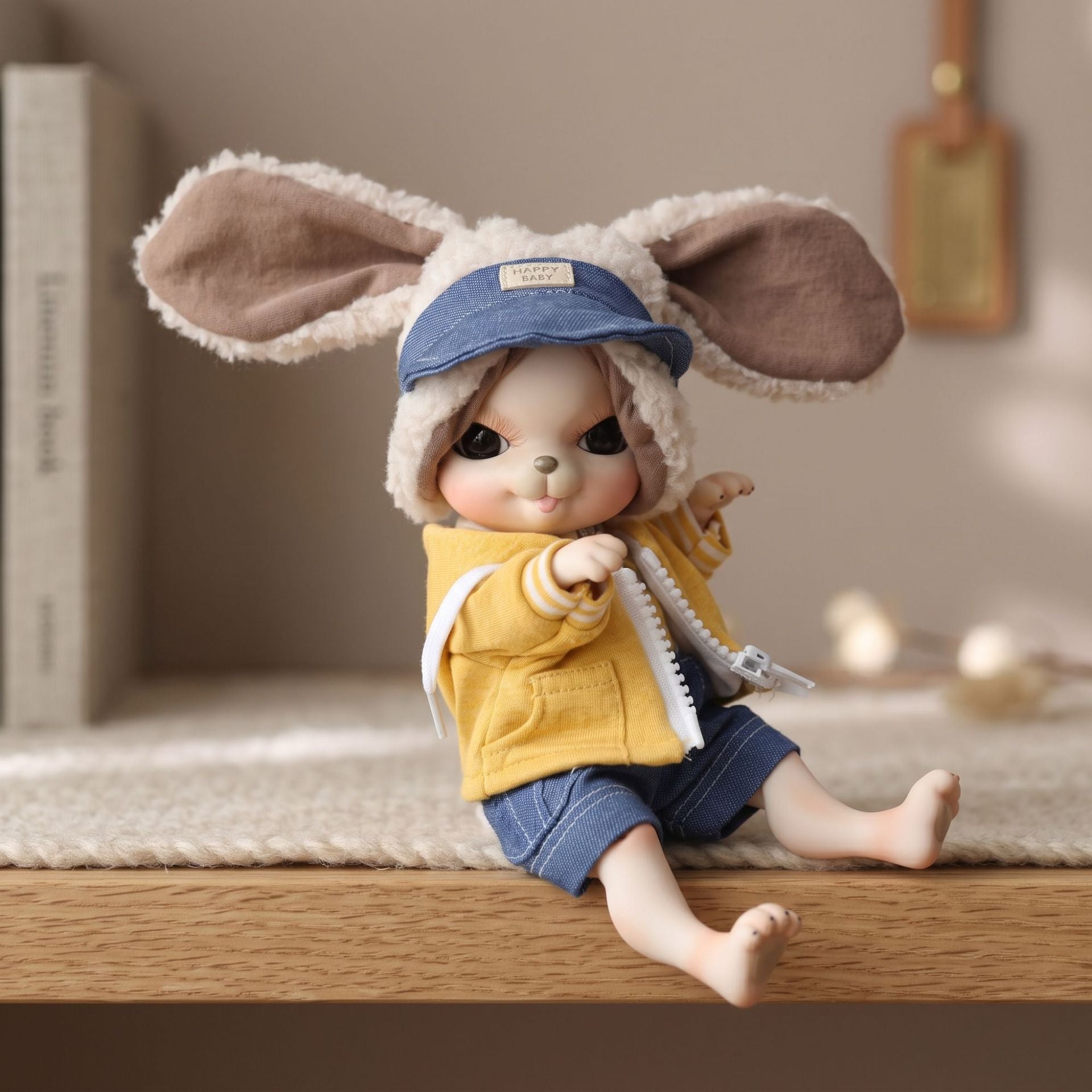 10 inch Cute Animal with Full Ceramic Ball Joint Body with Fluffy Ear Hat Full Outfit Collectible Decor Gift