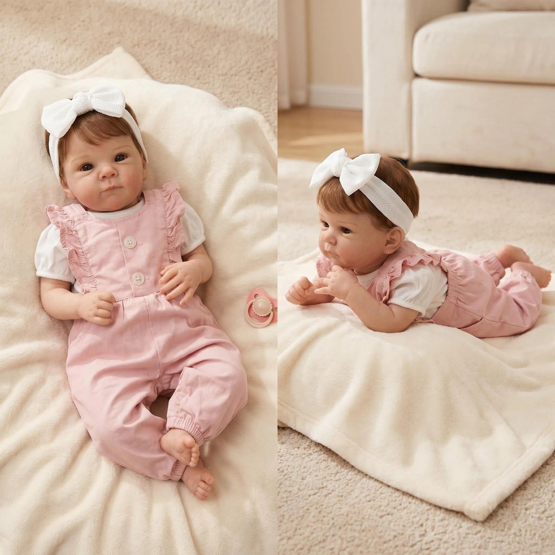 18 Inch Reborn Baby Girl Doll Full Vinyl Body Realistic Newborn Doll with Magnetic Pacifier, Bottle, Diaper & Outfit