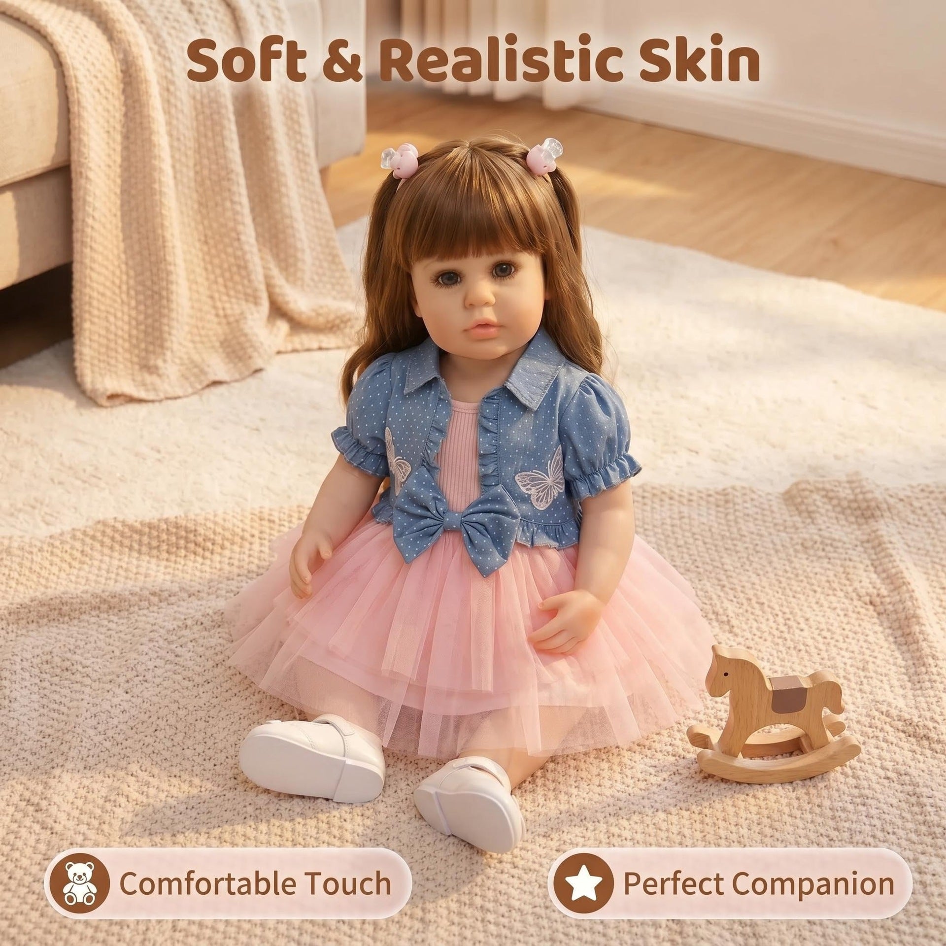 Lifelike 22 inch with Full Vinyl Body Standing Toddler Reborn Doll, Mesh Tutu Dress, Comfort Companion Toy For Festival Gifting