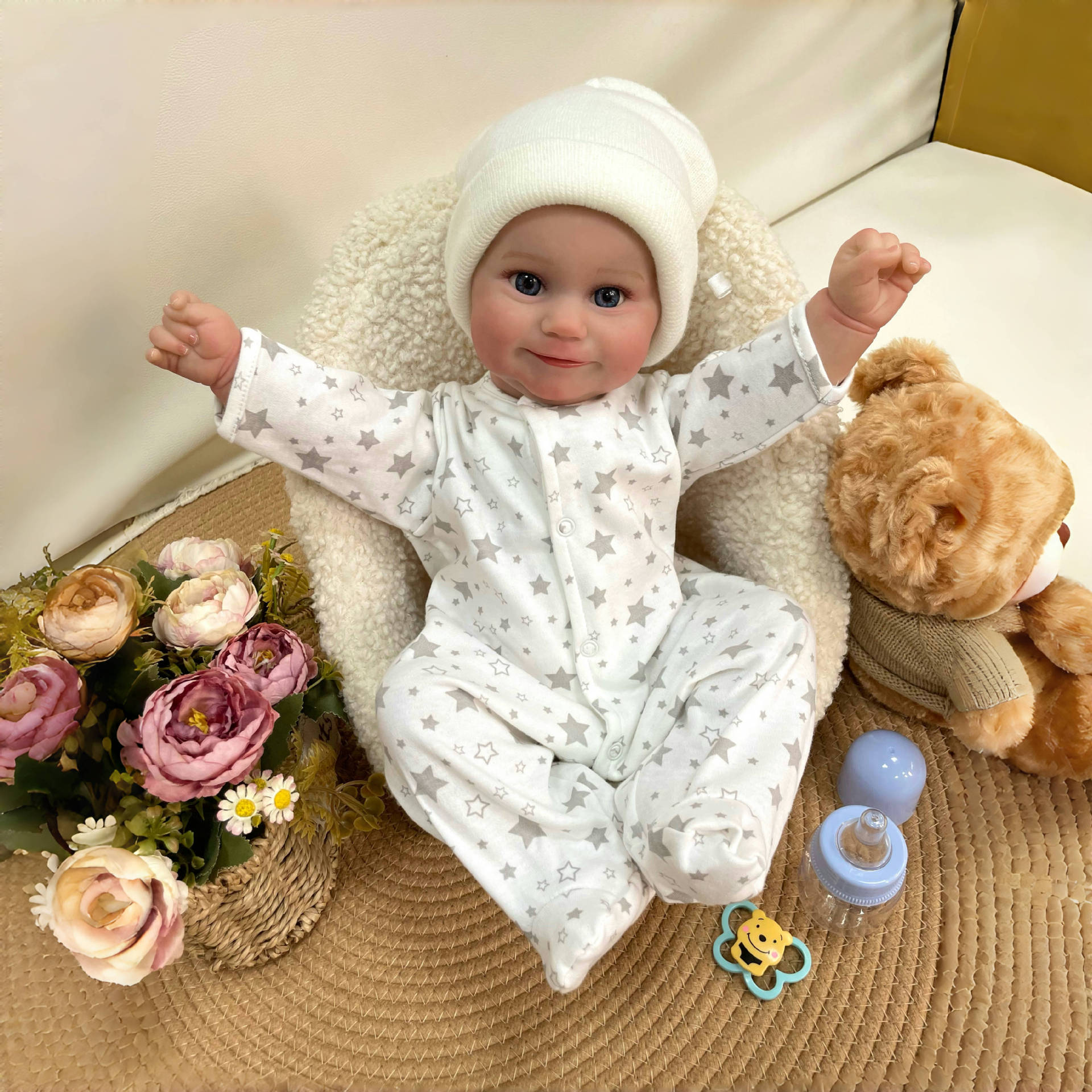 19Inches Handmade Lifelike Reborn Doll with Cloth Body 3D Skin Realistic Newborn Baby Play Toy Gift for Girls & Doll Collectors