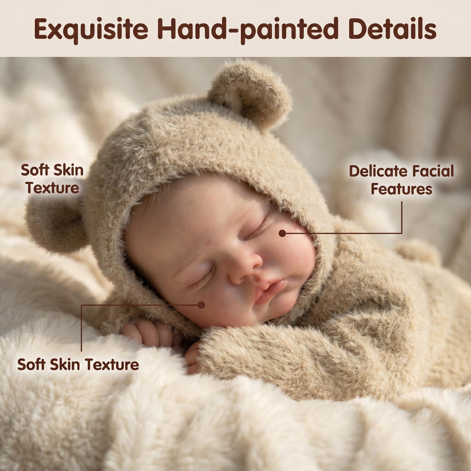 Peaceful Closed-Eye Sleeping Newborn 19 Inch with Cloth Body Reborn Baby Doll, Perfect Birthday, Christmas & Easter Gift Companion Toy For Girls And Adult Collectors