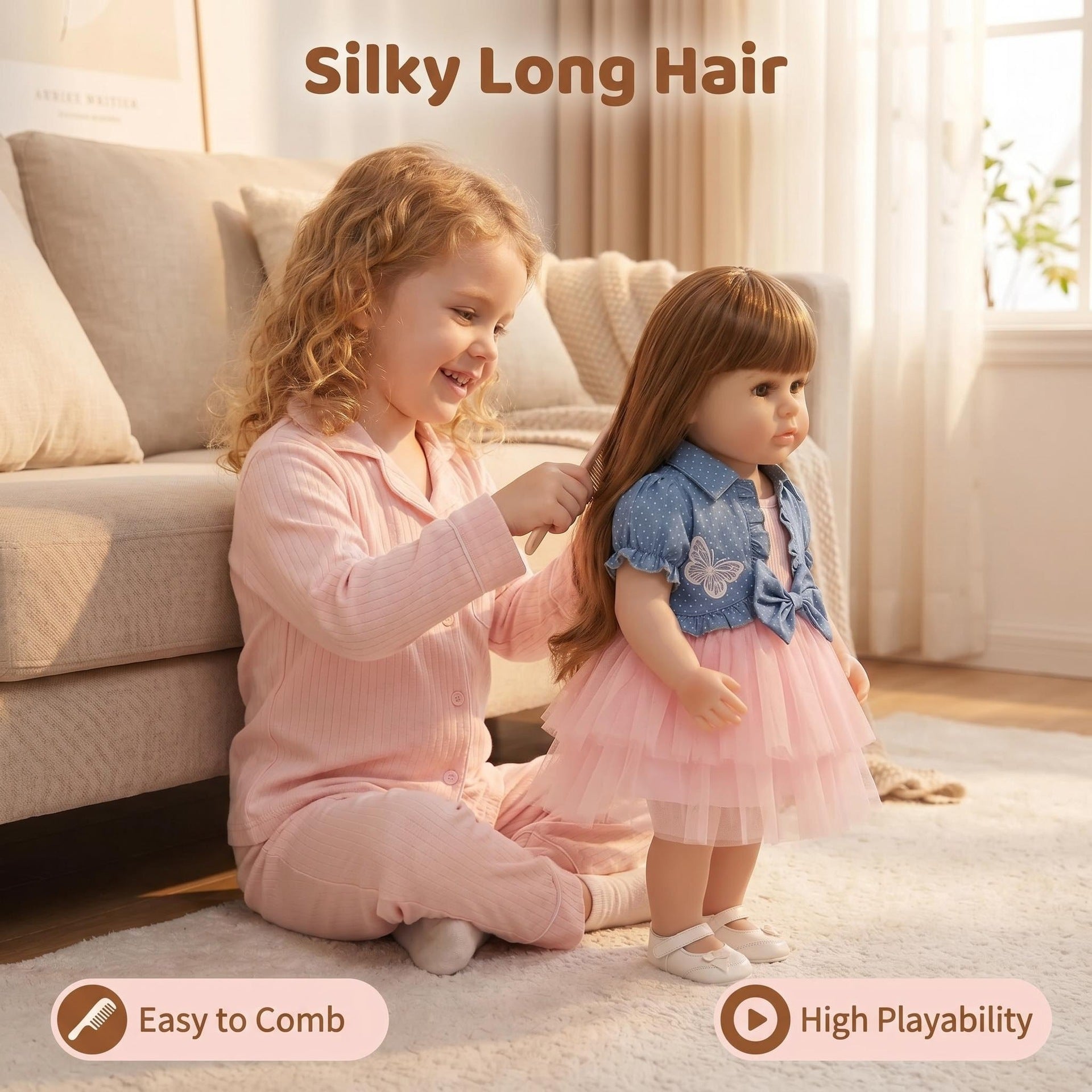 Lifelike 22 inch with Full Vinyl Body Standing Toddler Reborn Doll, Mesh Tutu Dress, Comfort Companion Toy For Festival Gifting
