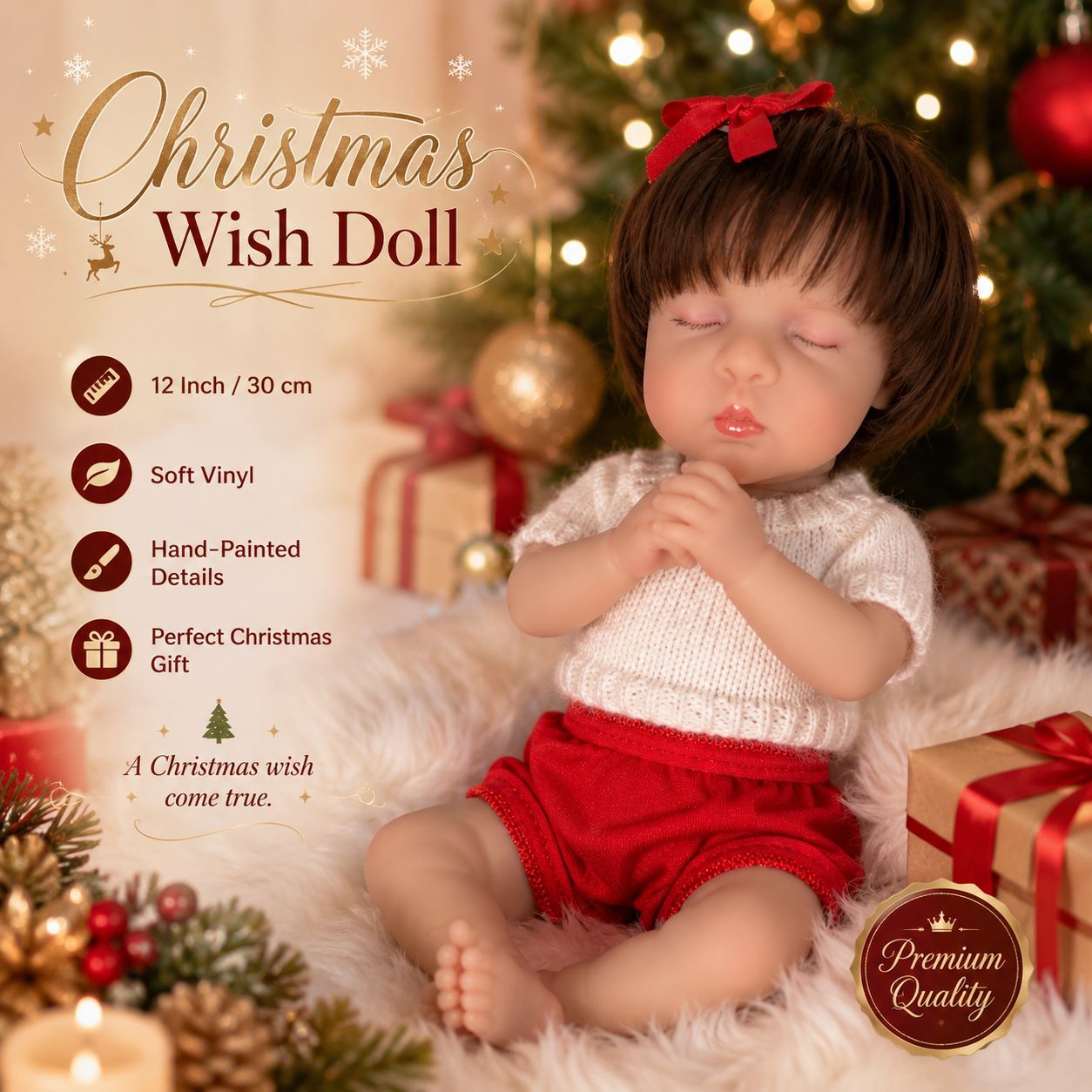 12 Inch Full Vinyl Doll, Charming Holiday Surprise for Christmas, Birthdays and Special Festive Days