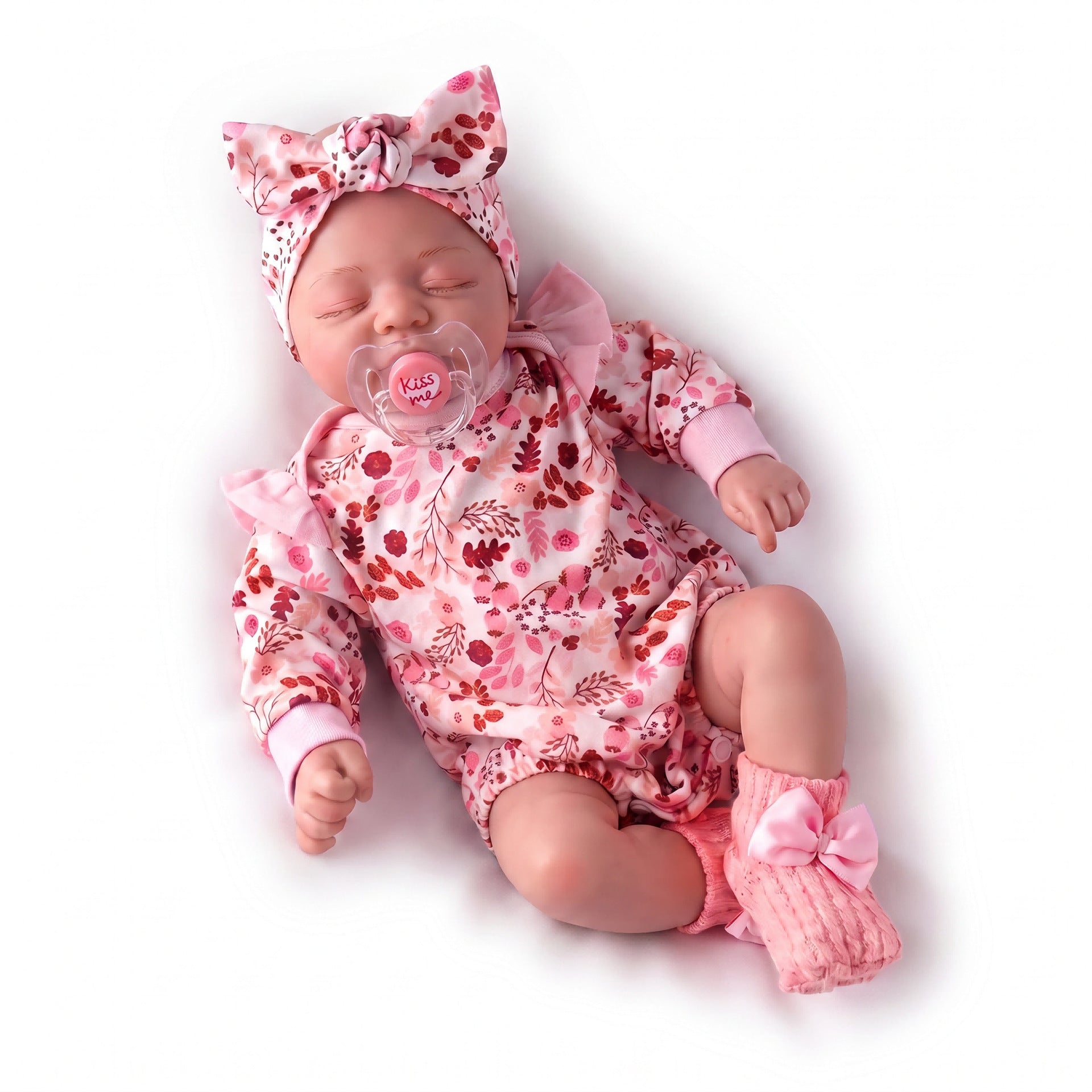 19 inch Sweet Smiling Reborn Doll with Cloth Body, Pink Floral Outfit, Comfort Toy for Festival Gifting