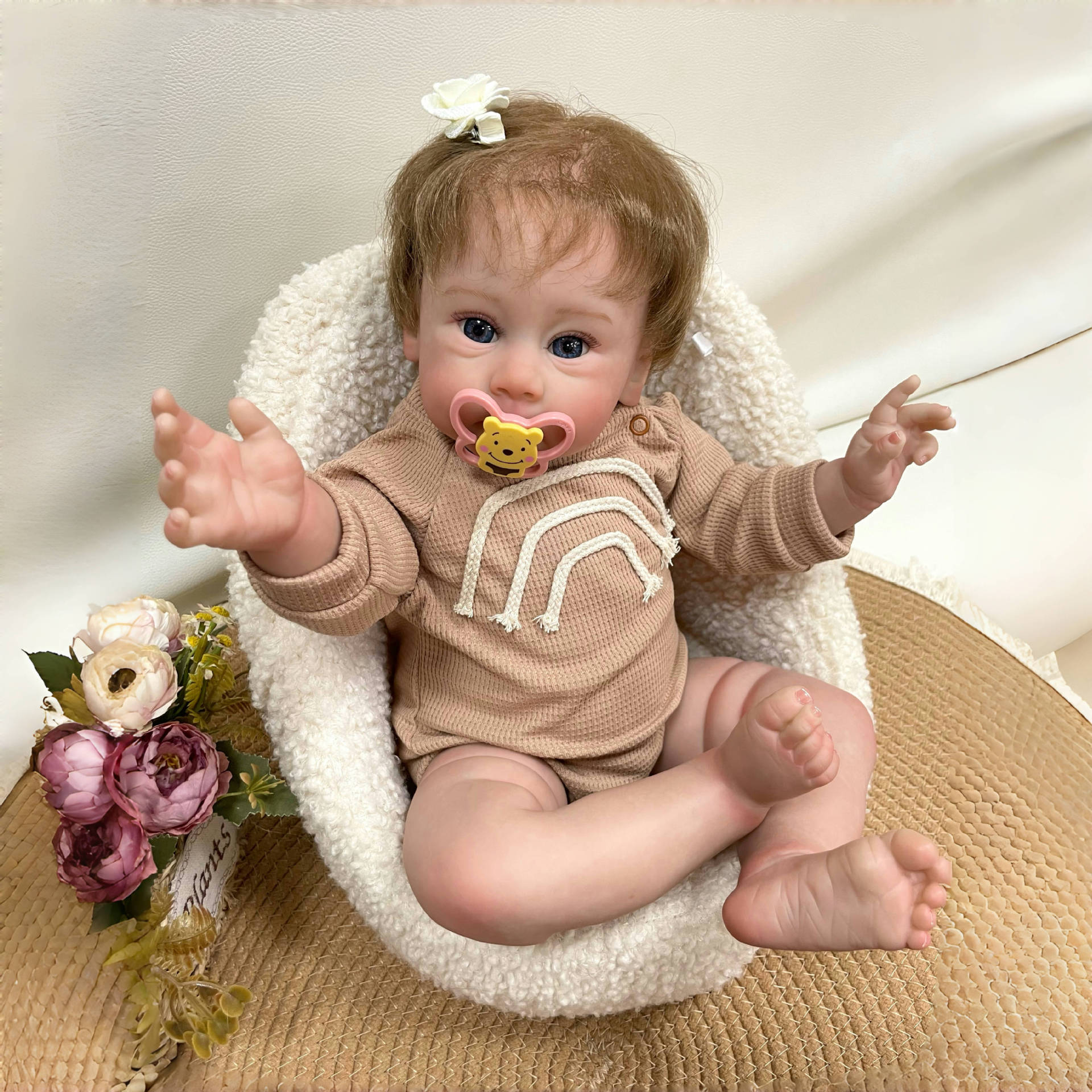23Inch Realistic Reborn Dolls with Cloth Body 3D Vein Skin Handcrafted Gift Toy for Little Girls Collectors