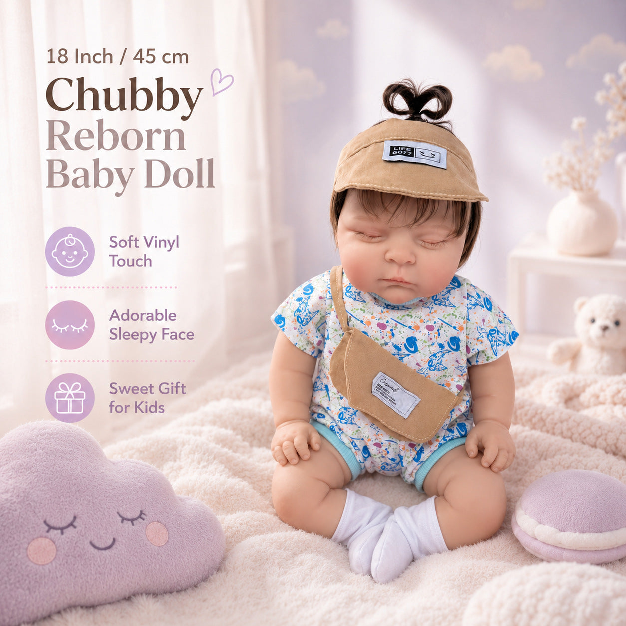 18 Inch With Cloth Body Reborn‑Style Doll, Versatile Keepsake for Kids & Adult Doll Collectors