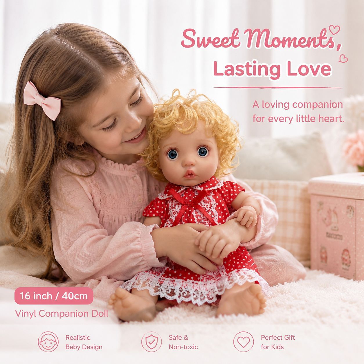 16 Inch with Full Vinyl Curly‑Hair Vinyl Doll, Wonderful Keepsake Gift for Birthdays and Upcoming Holiday Seasons