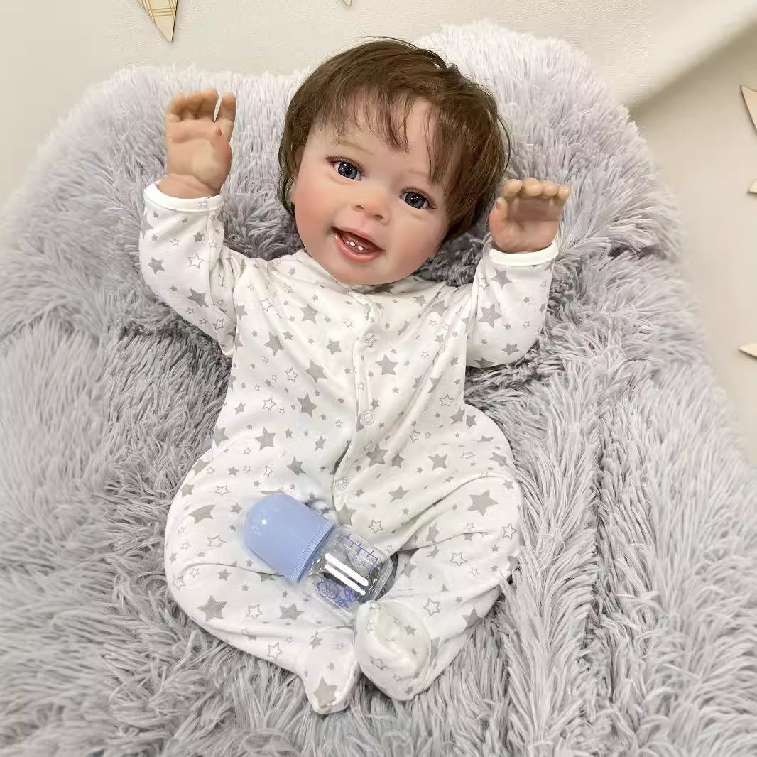 23Inches Lifelike Handmade Reborn Doll with Cloth Body Real 3D Skin Simulation Newborn Baby Doll Play Toy for Girls Children