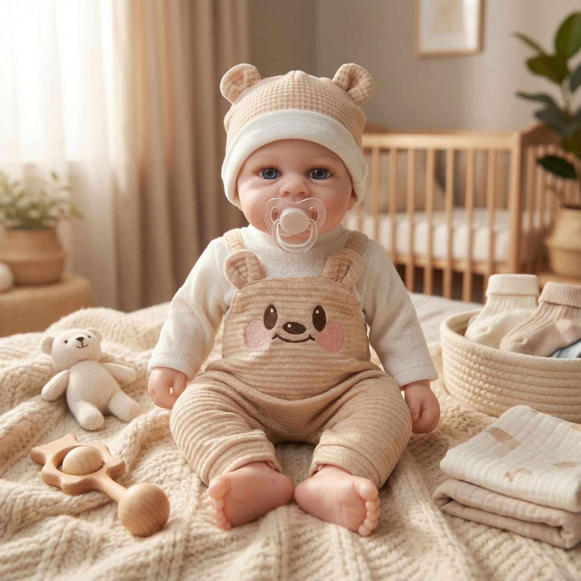 12 inch light colored teddy bear overalls solid silicone reborn doll