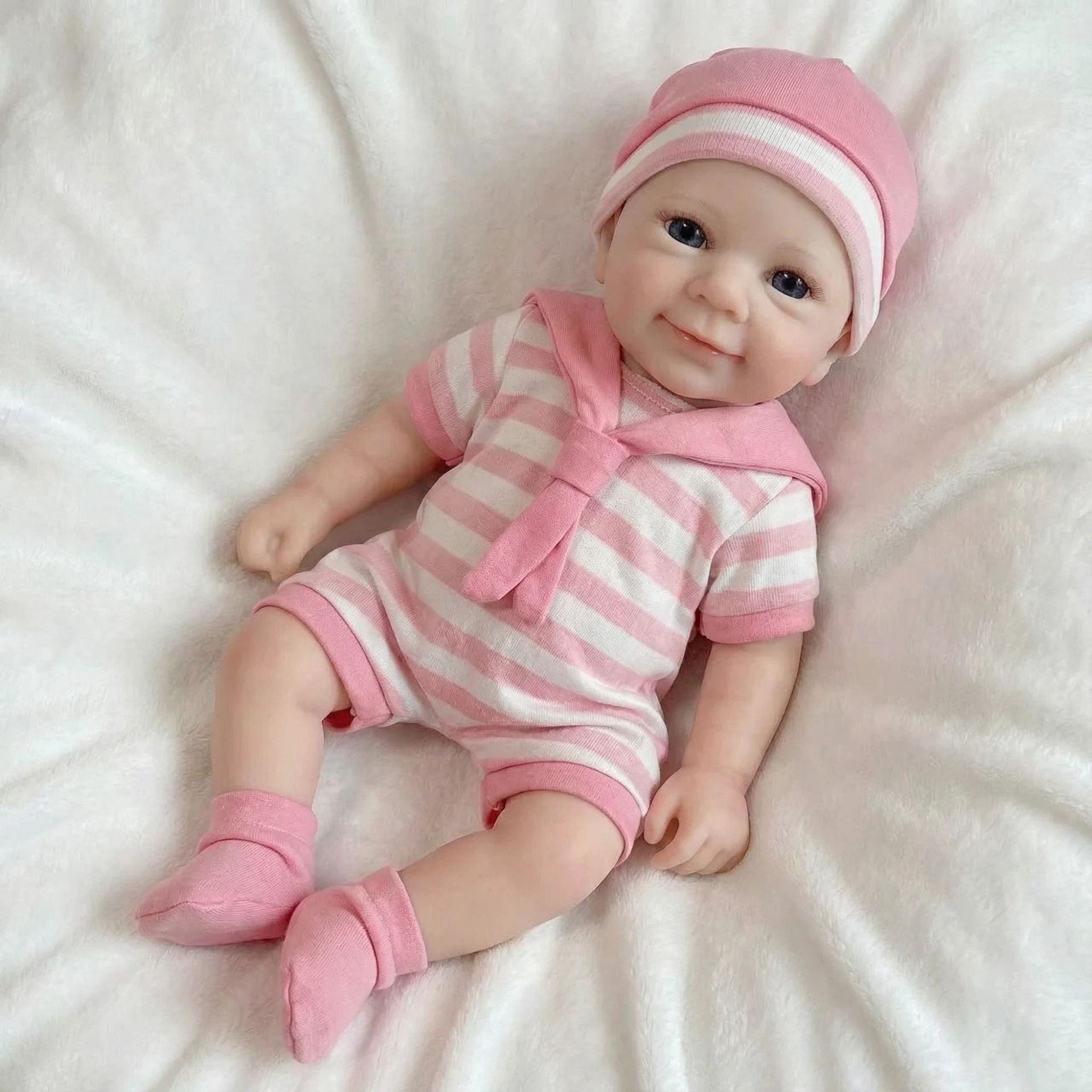 12 inch pink striped jumpsuit solid silicone reincarnation doll for children's Christmas gift
