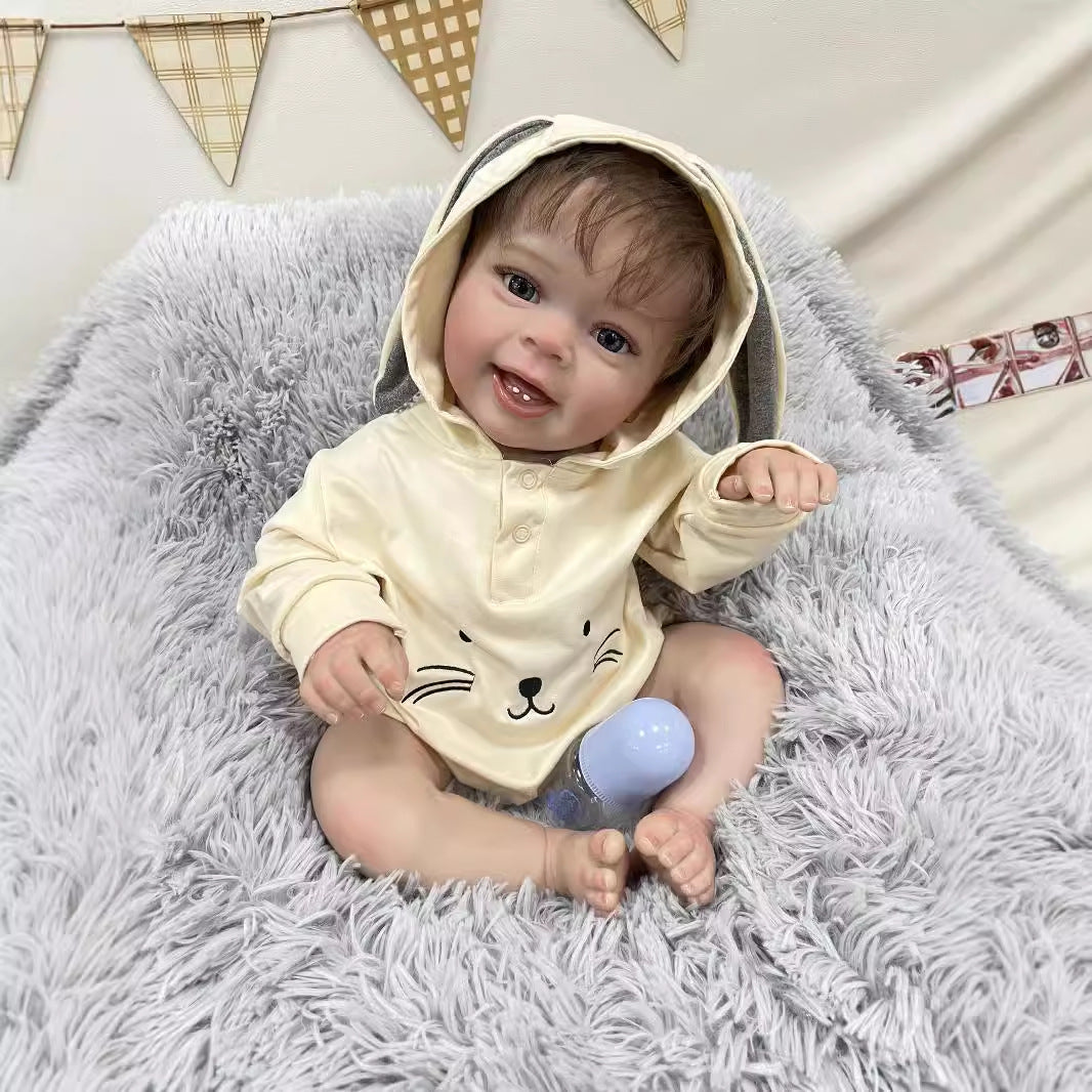 23Inch Real Life Reborn Baby Doll with Cloth Body True-to-Life 3D Skin Handmade Newborn Style Doll Toy for Girls