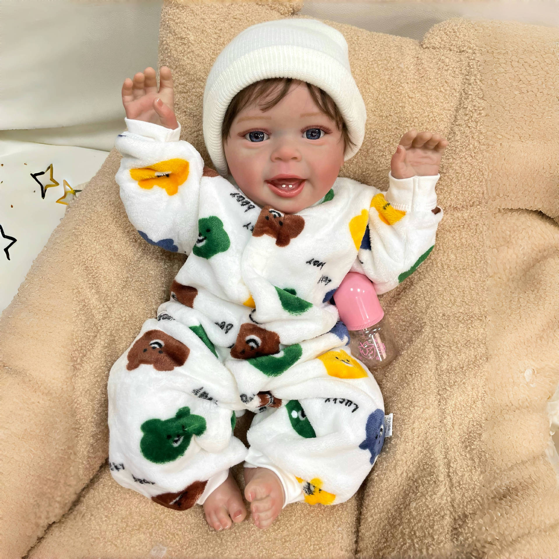 23inch Handmade Lifelike Reborn Baby Doll with Cloth Body Realistic 3D Skin Children Play Toy for Little Girls