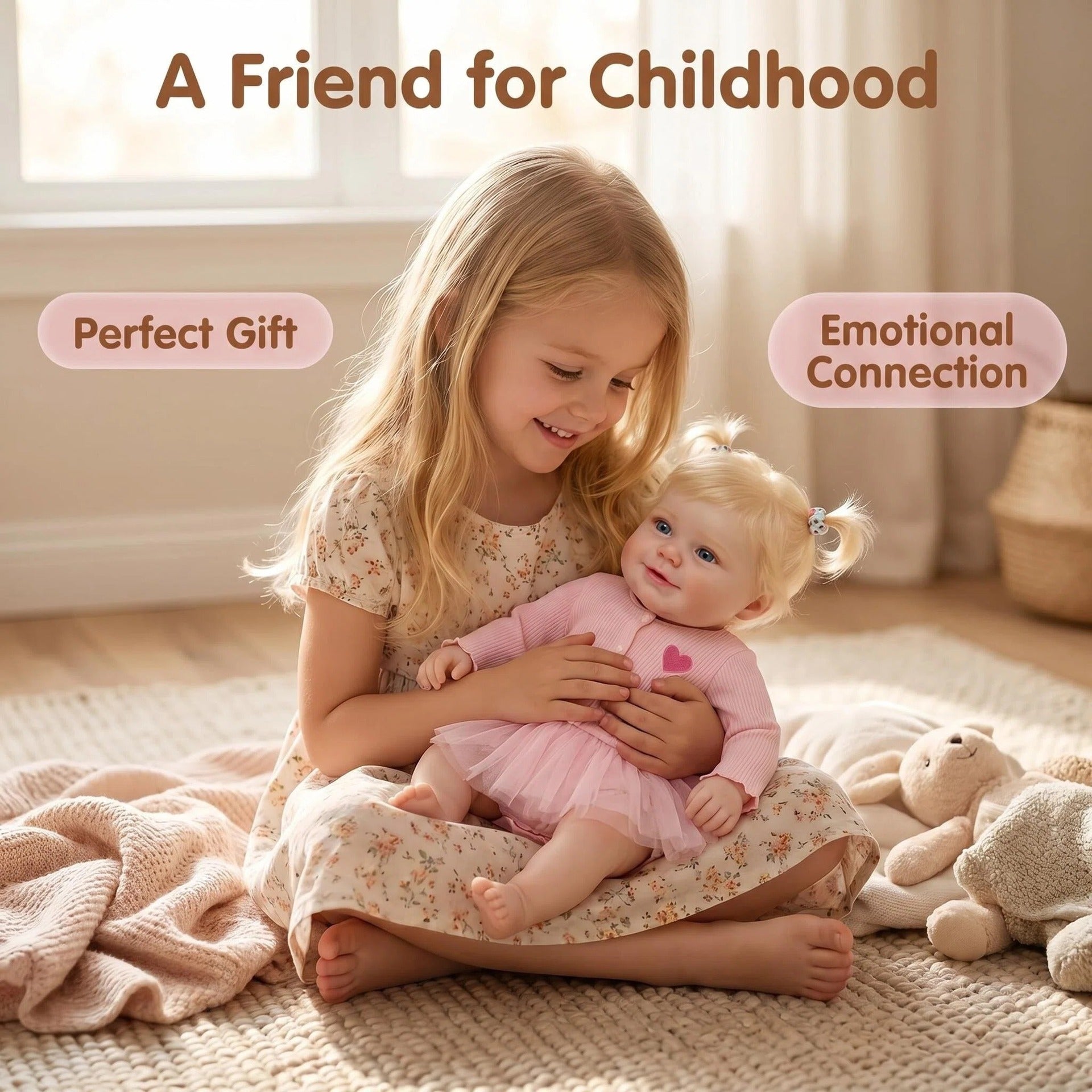 20 Inch with Full Vinyl Reborn Baby, Blonde Pigtails & Pink Heart Tutu Outfit, Companion Doll for Birthday & Holiday Gift