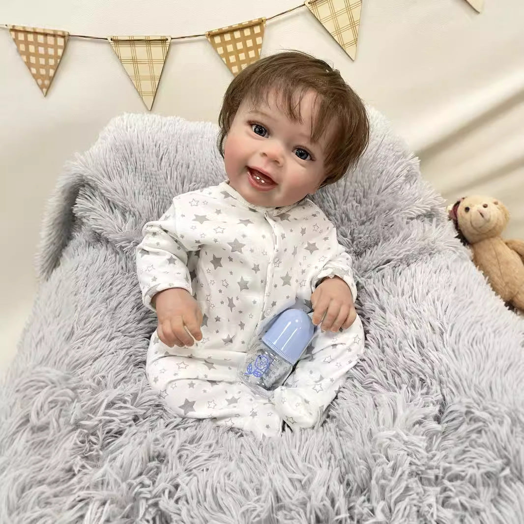23Inches Lifelike Handmade Reborn Doll with Cloth Body Real 3D Skin Simulation Newborn Baby Doll Play Toy for Girls Children