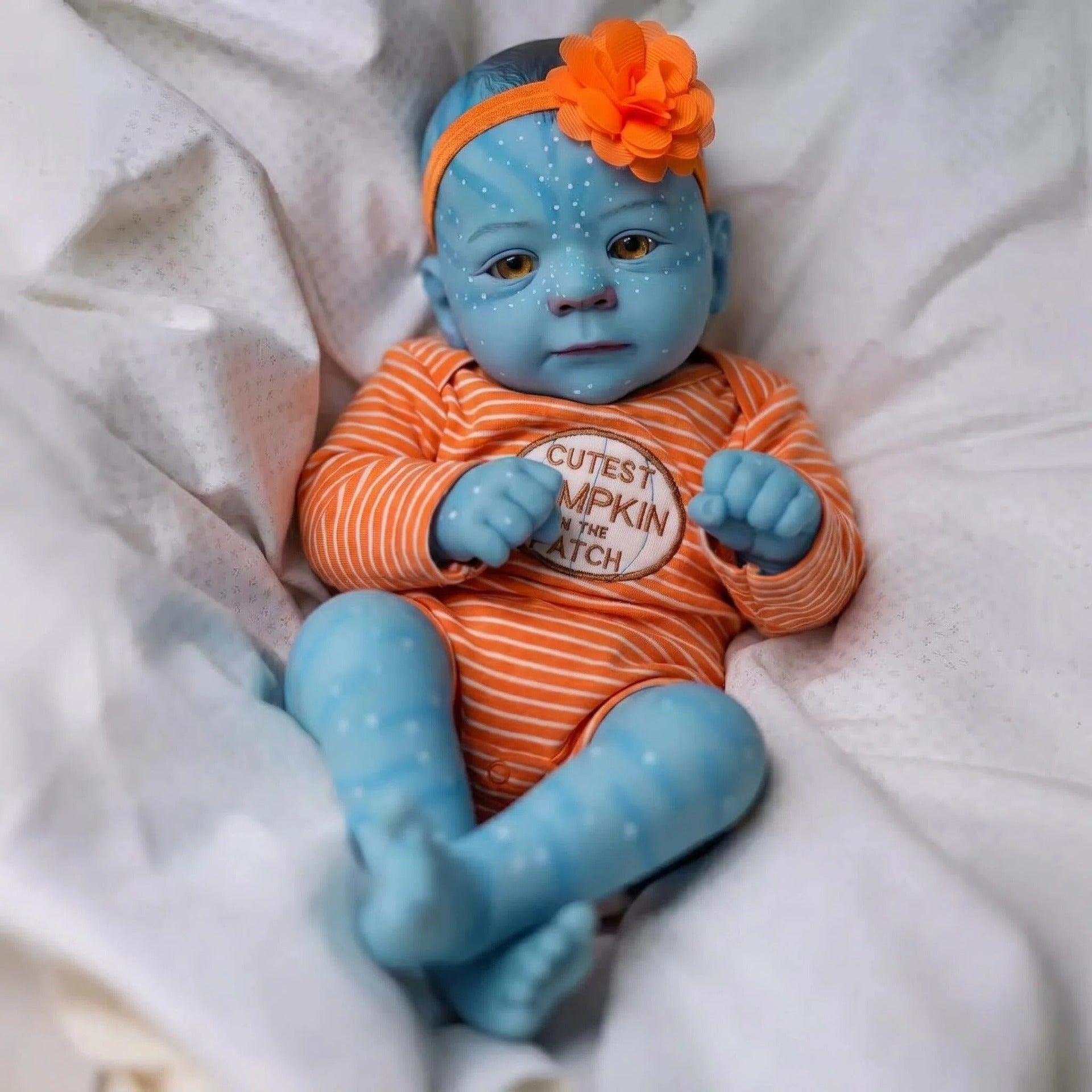 Unique Avatar Style 19inch with Full Vinyl Body Doll Hand Painted Spotted Blue Skin Halloween Themed Outfit Poseable Hobby Display Toy