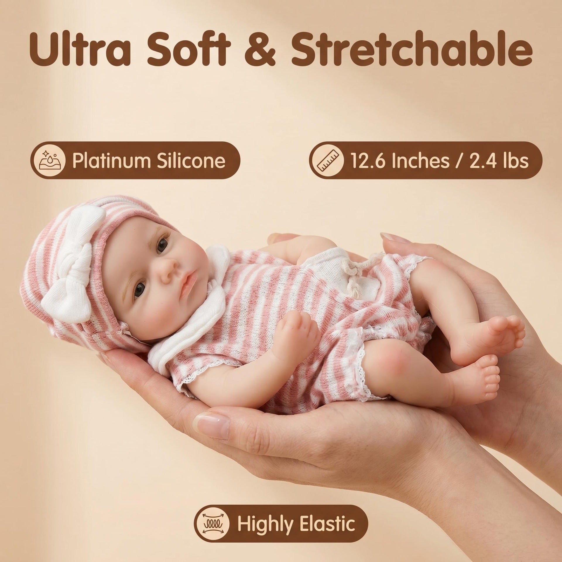 Adorable Realistic Open Eyed 12 inch with Full Soild Silicone Reborn Doll Washable For Nursery Decor & Pretend Play