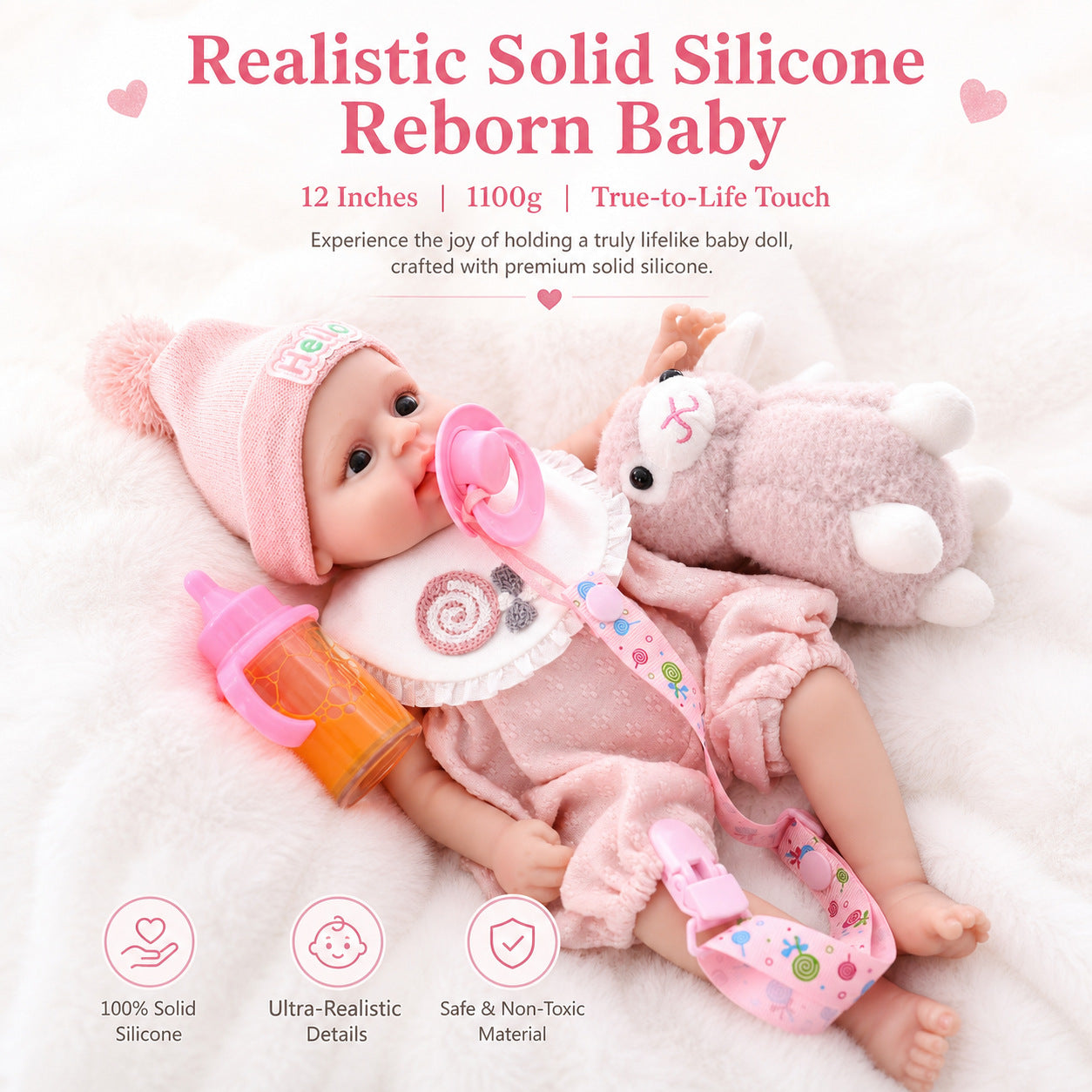 12 inch with Full Solid Silicone Body lifelike doll toy, Collectible Doll Toy for Girls & Doll Lovers