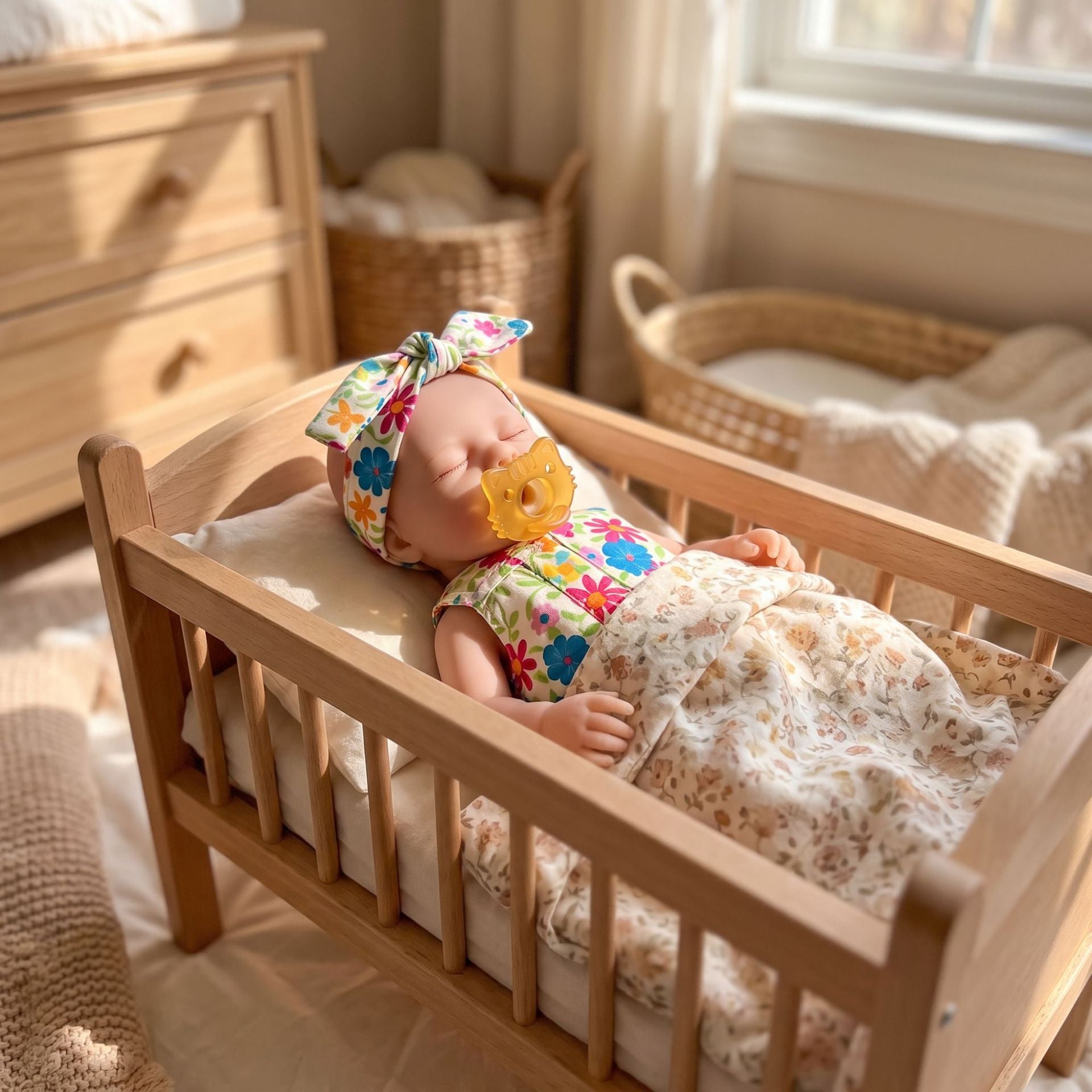 8 Inch with Full Silicone Sleeping Reborn Baby Doll, Floral Jumpsuit With Pacifier, Mini Companion Gift For Birthday & Holiday