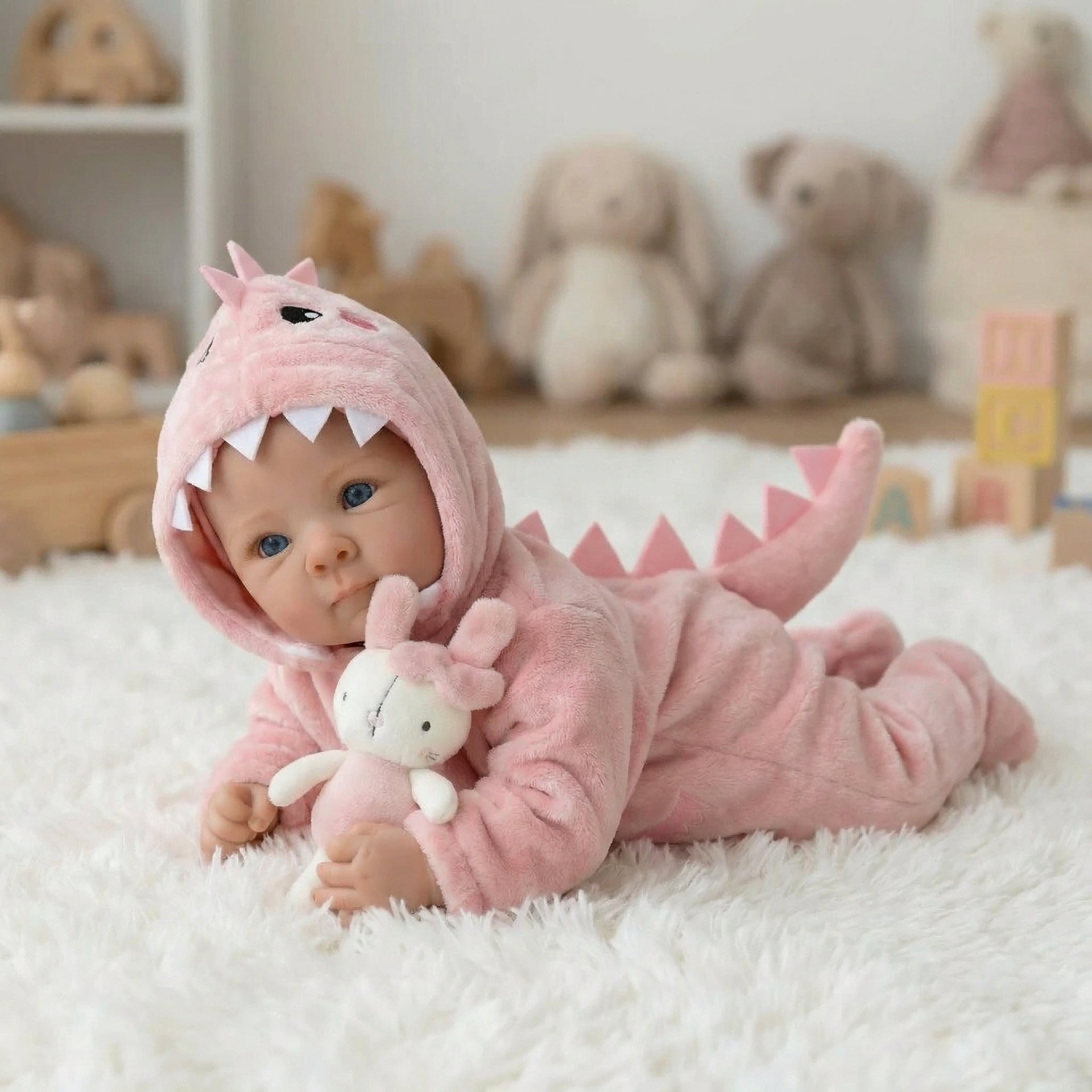 18 inch pink dinosaur jumpsuit Bettie full vinyl reborn doll