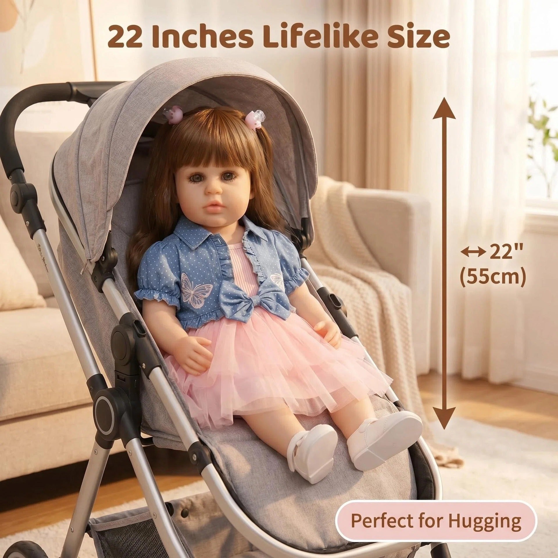 Lifelike 22 inch with Full Vinyl Body Standing Toddler Reborn Doll, Mesh Tutu Dress, Comfort Companion Toy For Festival Gifting