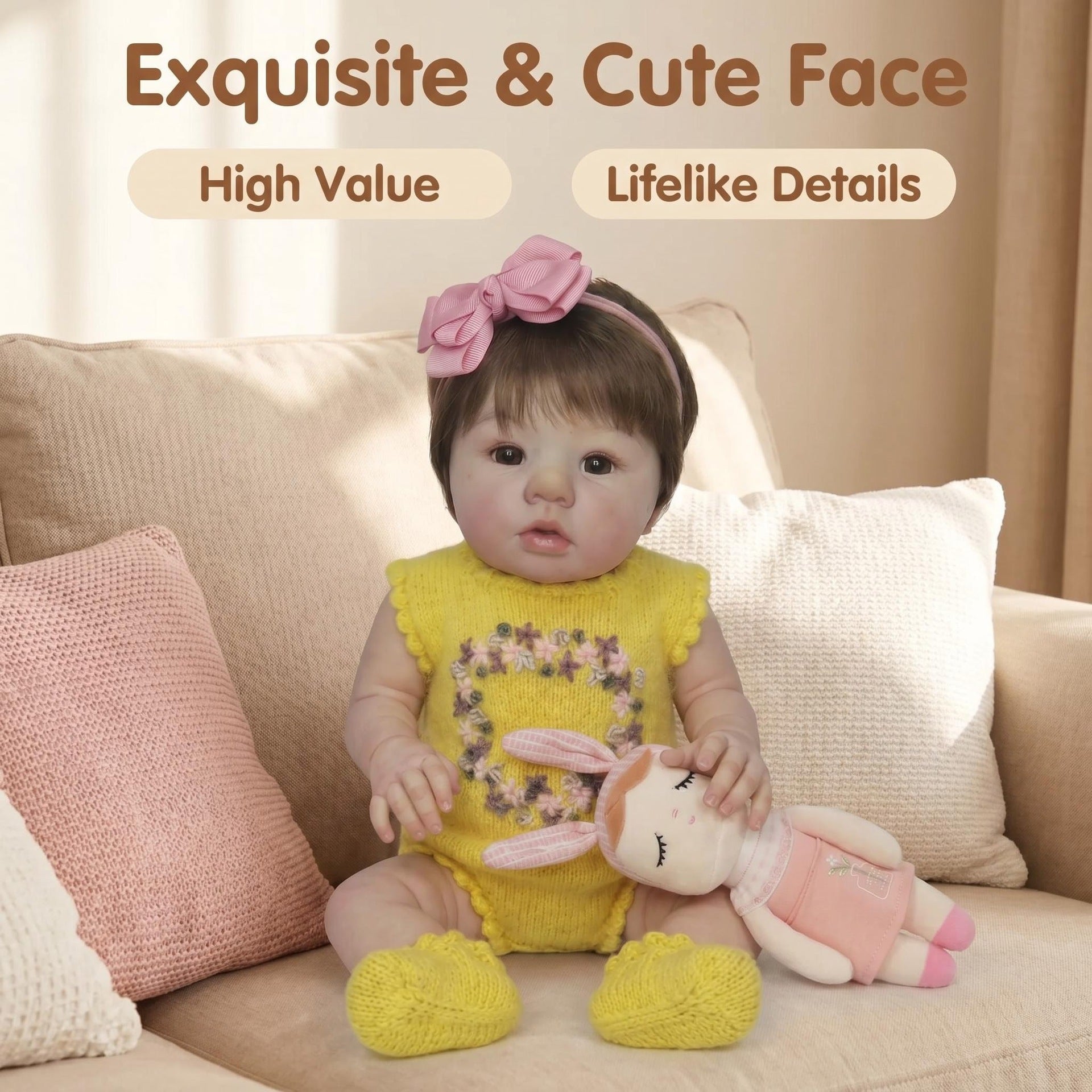 19 Inch with Full Vinyl Body Reborn Doll, Hand Knitted Romper Set, Comfort Companion, Holiday Surprise Gift For Collectors