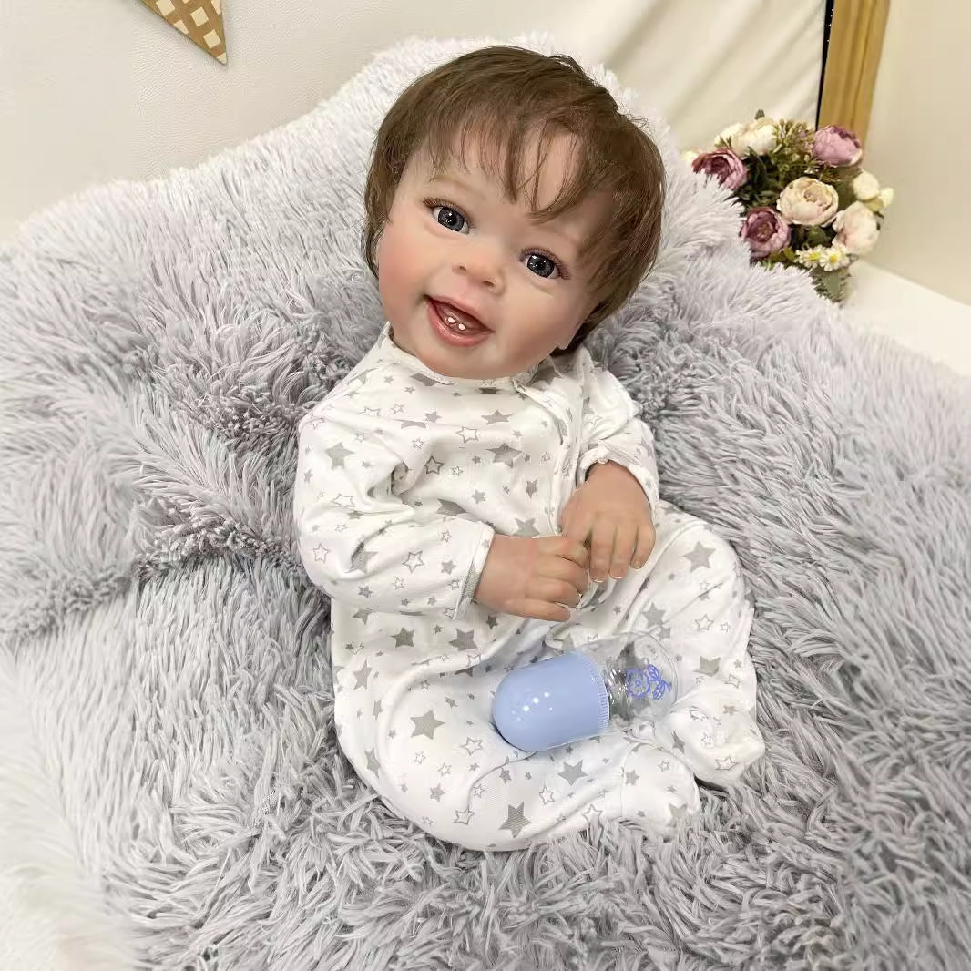 23Inches Lifelike Handmade Reborn Doll with Cloth Body Real 3D Skin Simulation Newborn Baby Doll Play Toy for Girls Children
