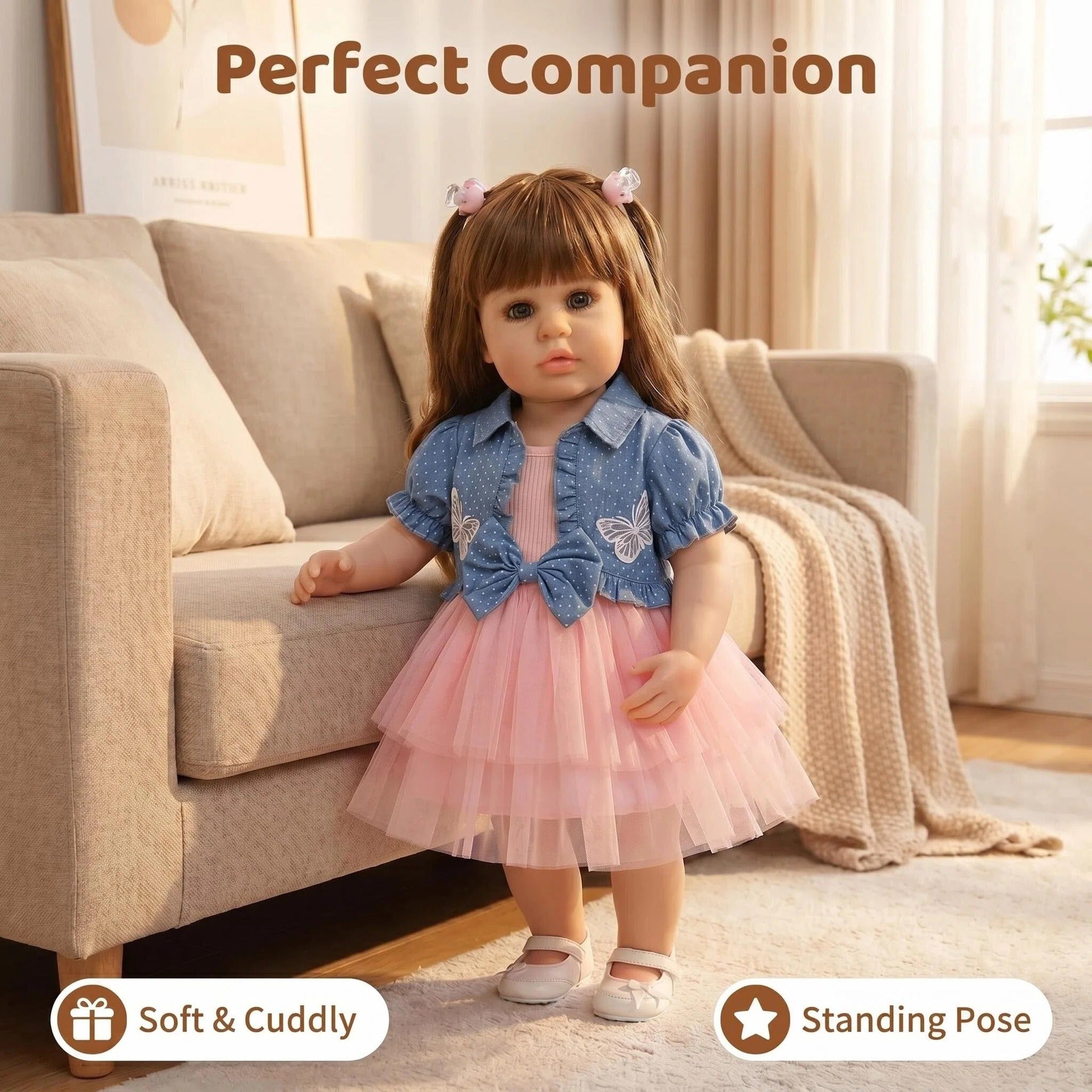 Lifelike 22 inch with Full Vinyl Body Standing Toddler Reborn Doll, Mesh Tutu Dress, Comfort Companion Toy For Festival Gifting