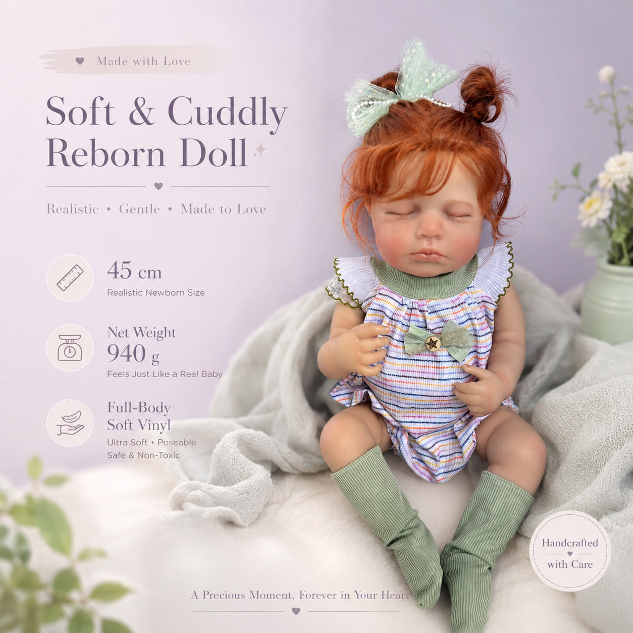 Lifelike 18 Inch with Full Vinyl Body Doll, Real Baby‑Like Feel, Ideal for Birthday and Holiday Gift‑Giving