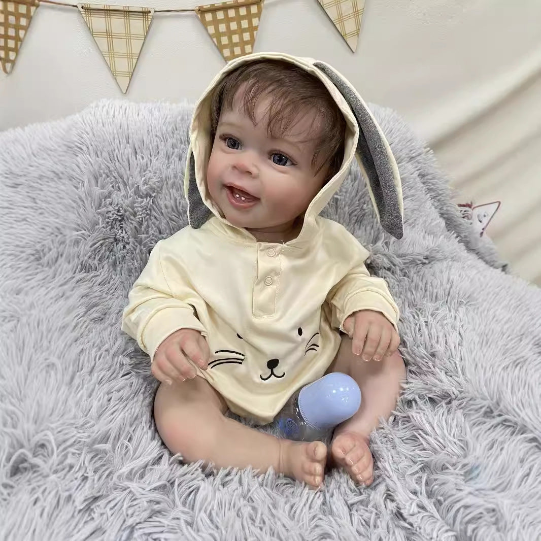 23Inch Real Life Reborn Baby Doll with Cloth Body True-to-Life 3D Skin Handmade Newborn Style Doll Toy for Girls