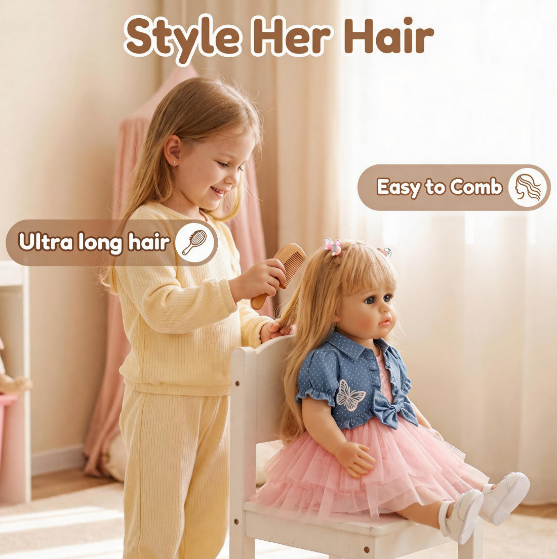 Lifelike 22 inch with Full Vinyl Body Standing Toddler Reborn Doll With Blonde Pigtails, Princess Outfit, Festive Gift For Kids & Collectors