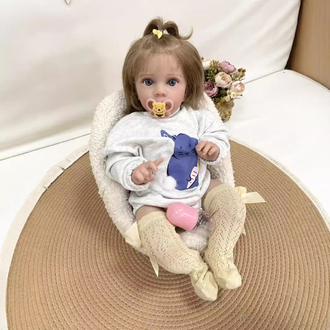 24inch Lifelike Handcrafted Reborn Baby Doll Soft Cloth Body 3D Real Skin Kids Play Toy Gift for Girls