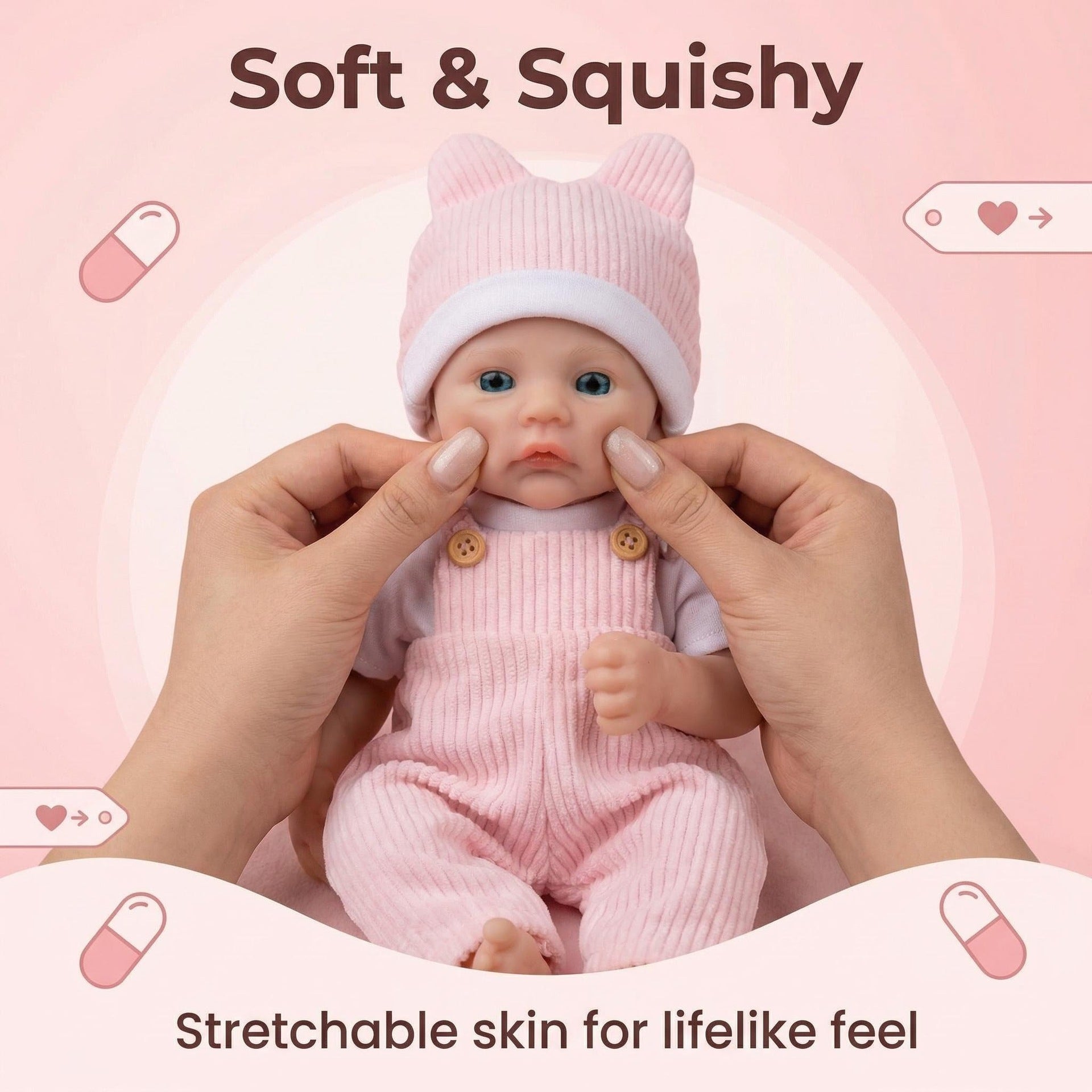 12 inch pink striped overalls Meadow pure silicone reborn doll
