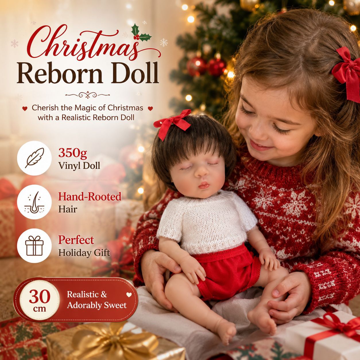 12 Inch Full Vinyl Doll, Charming Holiday Surprise for Christmas, Birthdays and Special Festive Days
